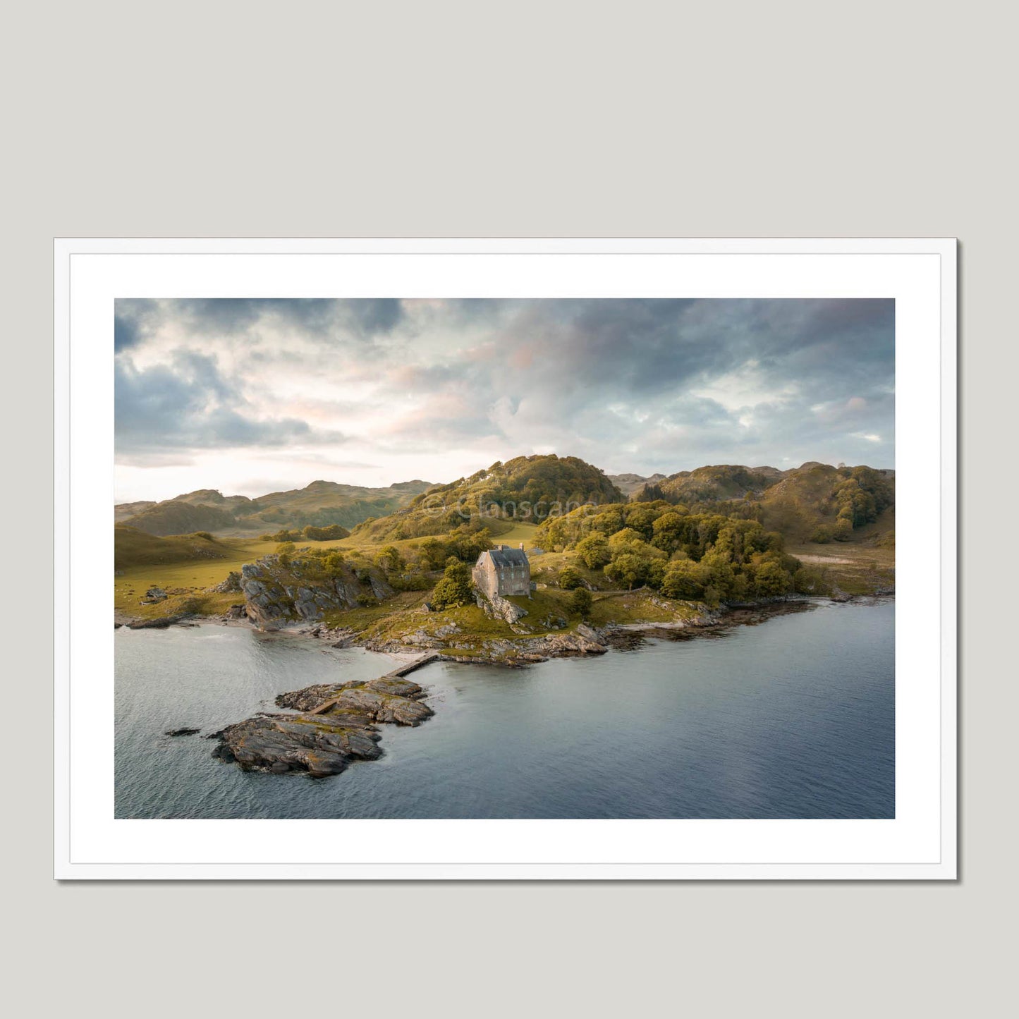 Clan MacDougall - Duntrune Castle - Framed & Mounted Photo Print 40"x28" White