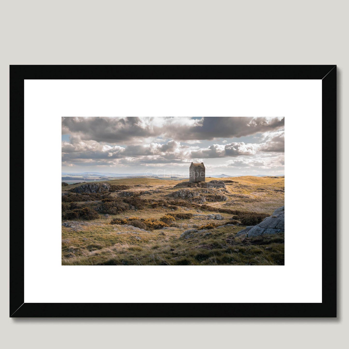 Clan Pringle - Smailholm Tower - Framed & Mounted Photo Print 16"x12" Black