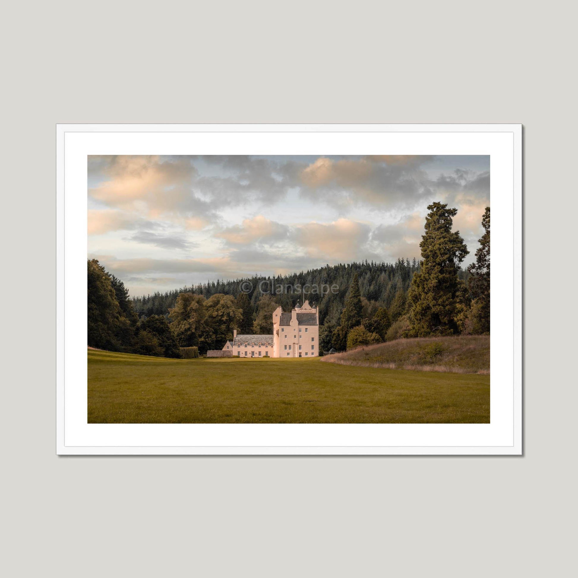 Clan Bissett - Aboyne Castle - Framed & Mounted Photo Print 40"x28" White