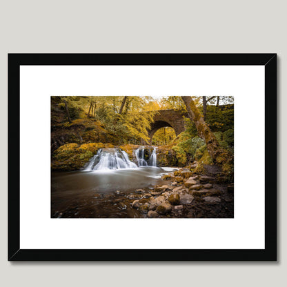 Clan Elliot - Arbirlot Waterfall - Framed & Mounted Photo Print 16"x12" Black