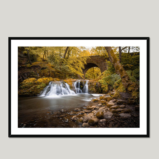 Clan Elliot - Arbirlot Waterfall - Framed & Mounted Photo Print 40"x28" Black