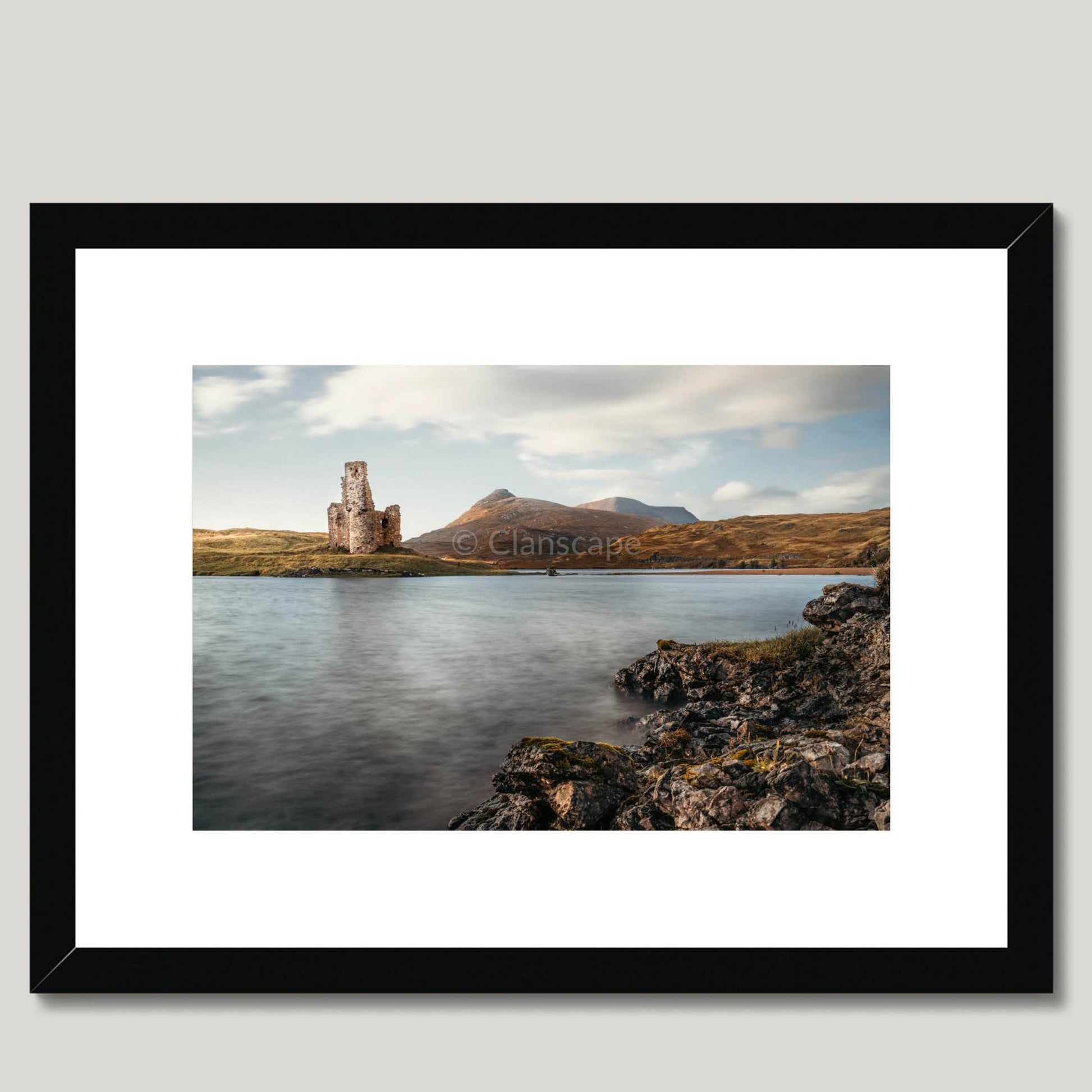 Clan Mackenzie - Ardvreck Castle - Framed & Mounted Photo Print 16"x12" Black