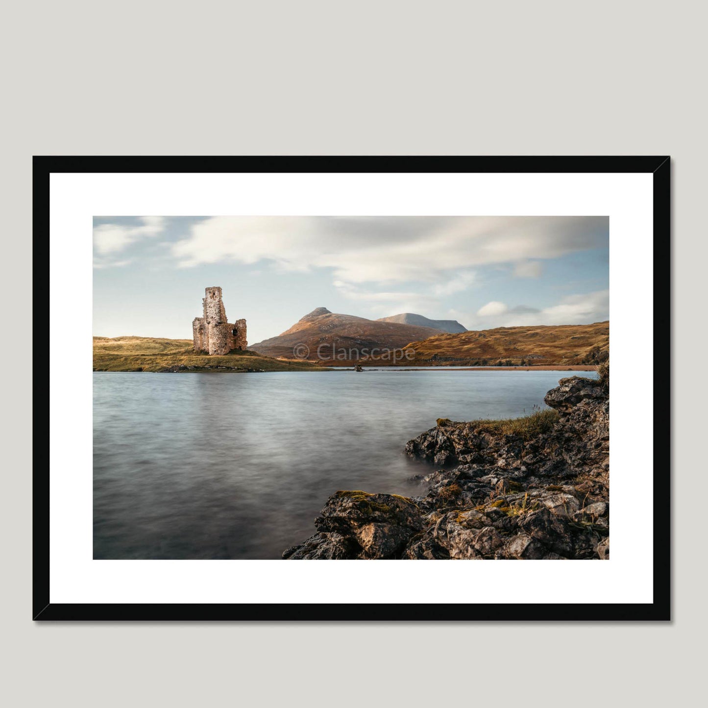 Clan Mackenzie - Ardvreck Castle - Framed & Mounted Photo Print 28"x20" Black