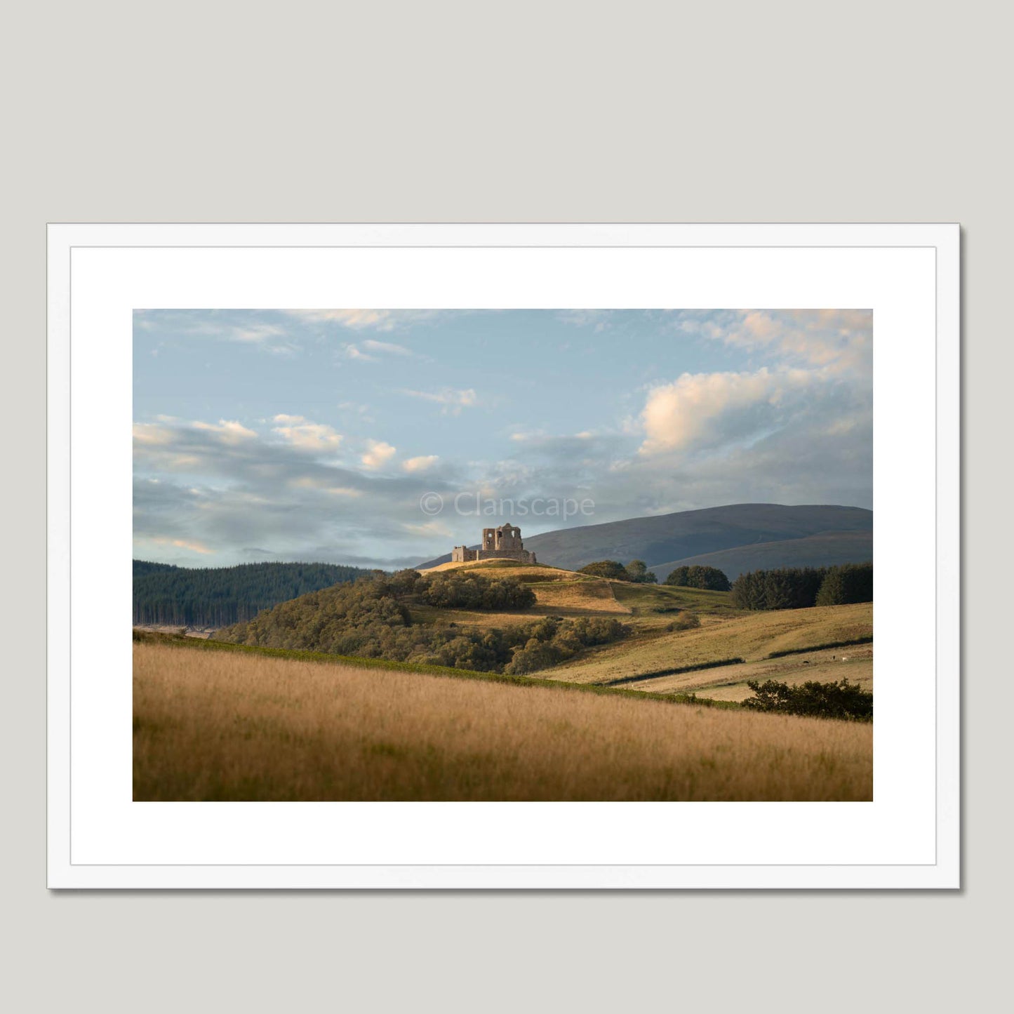 Clan Gordon - Auchindoun Castle - Framed & Mounted Photo Print 28"x20" White