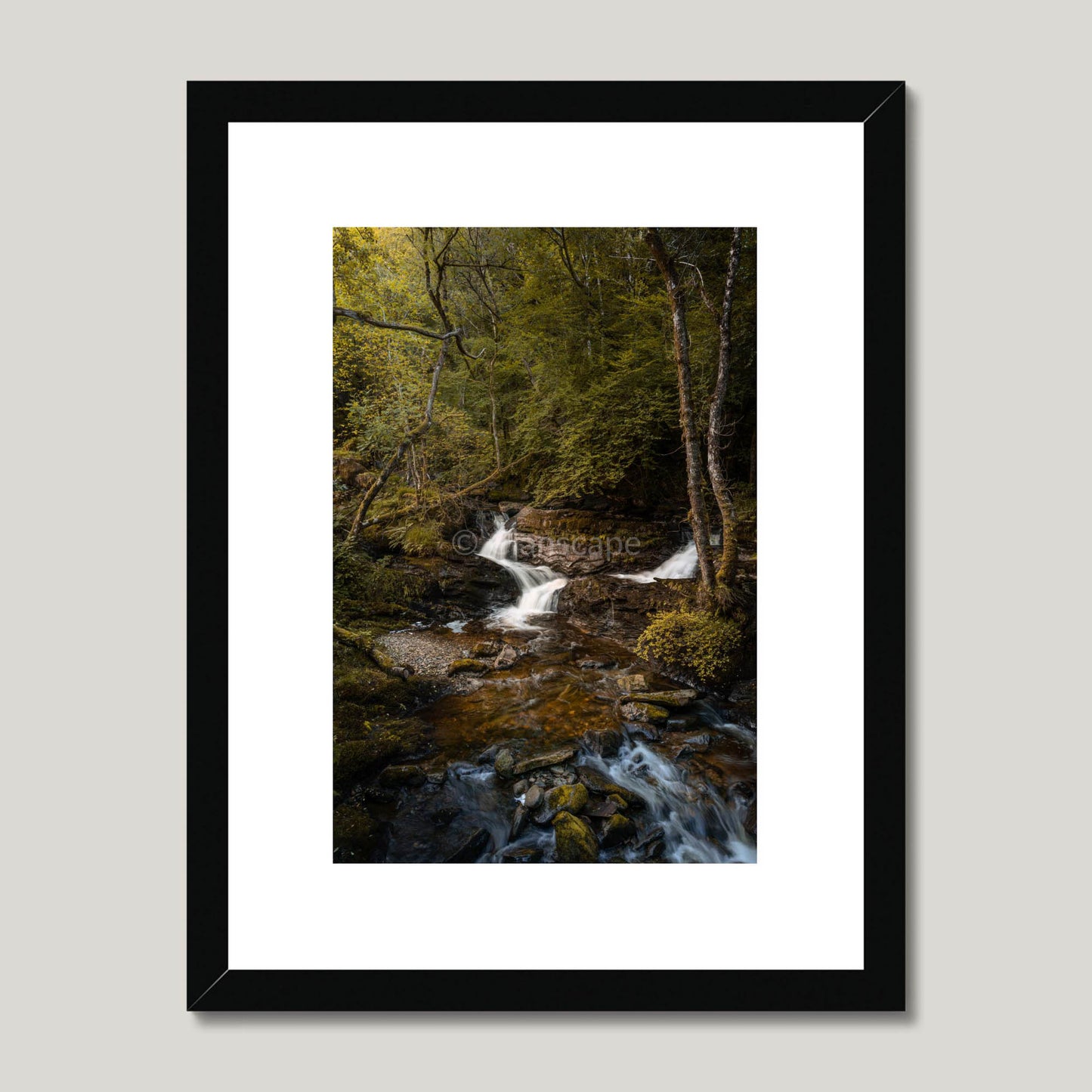 Clan MacGregor - Balquhidder Waterfall - Framed & Mounted Photo Print 12"x16" Black