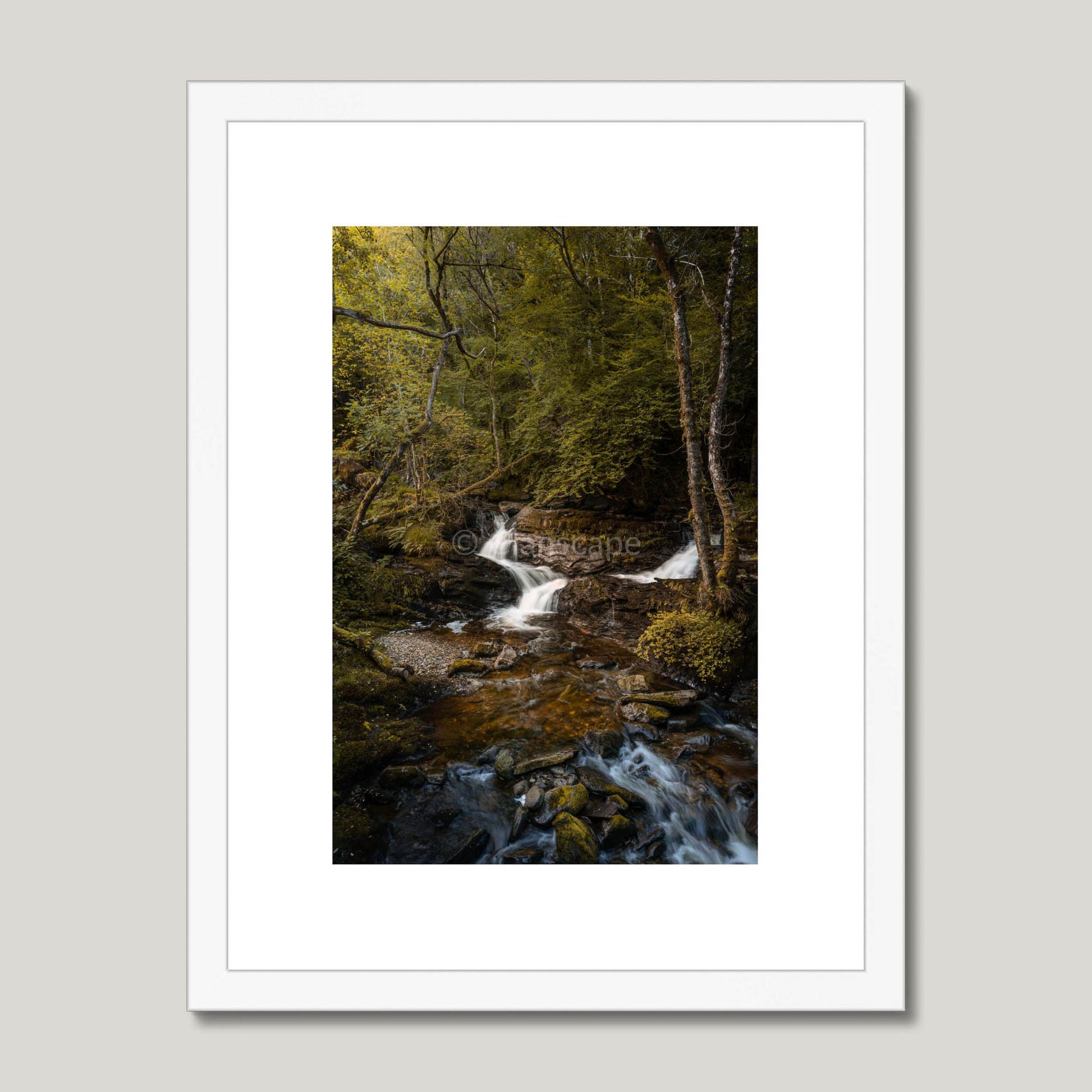 Clan MacGregor - Balquhidder Waterfall - Framed & Mounted Photo Print 12"x16" White