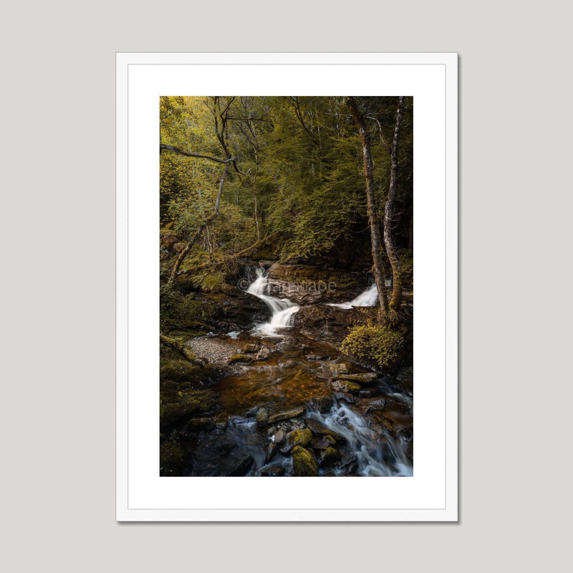 Clan MacLaren - Balquhidder Waterfall - Framed & Mounted Photo Print 20"x28" White