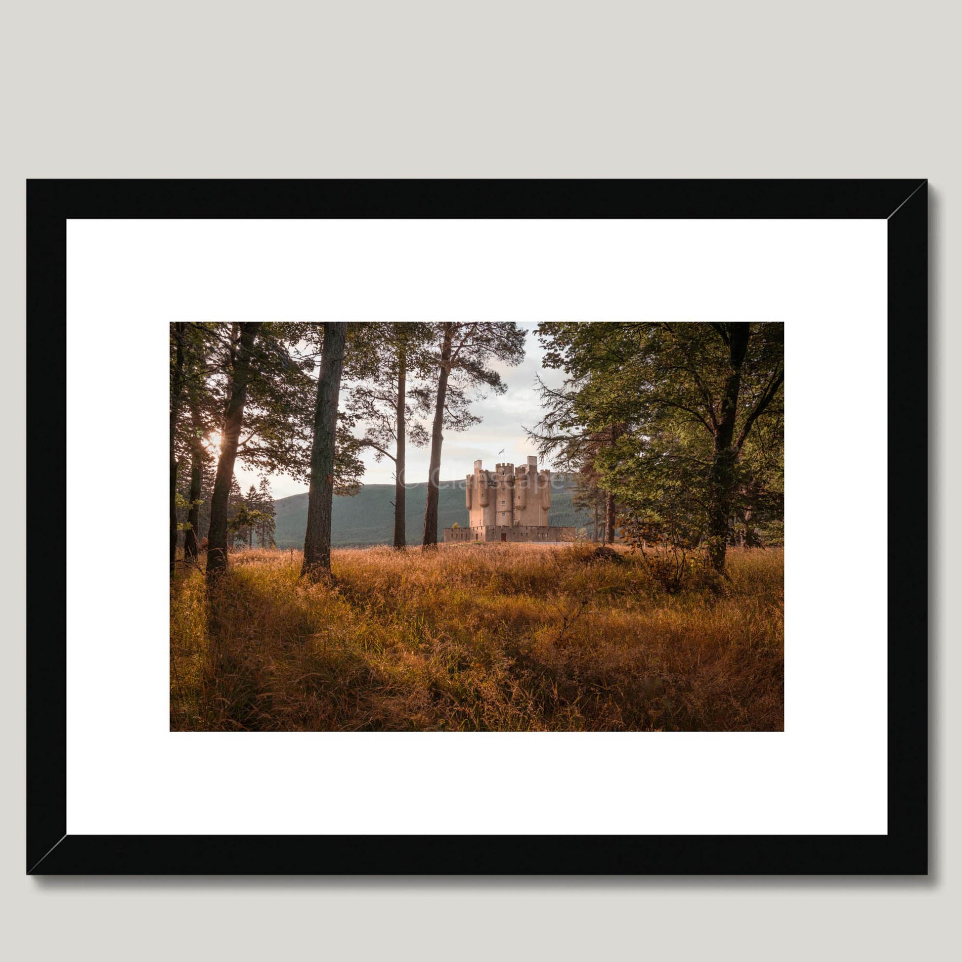 Clan Farquharson - Braemar Castle - Framed & Mounted Photo Print 16"x12" Black