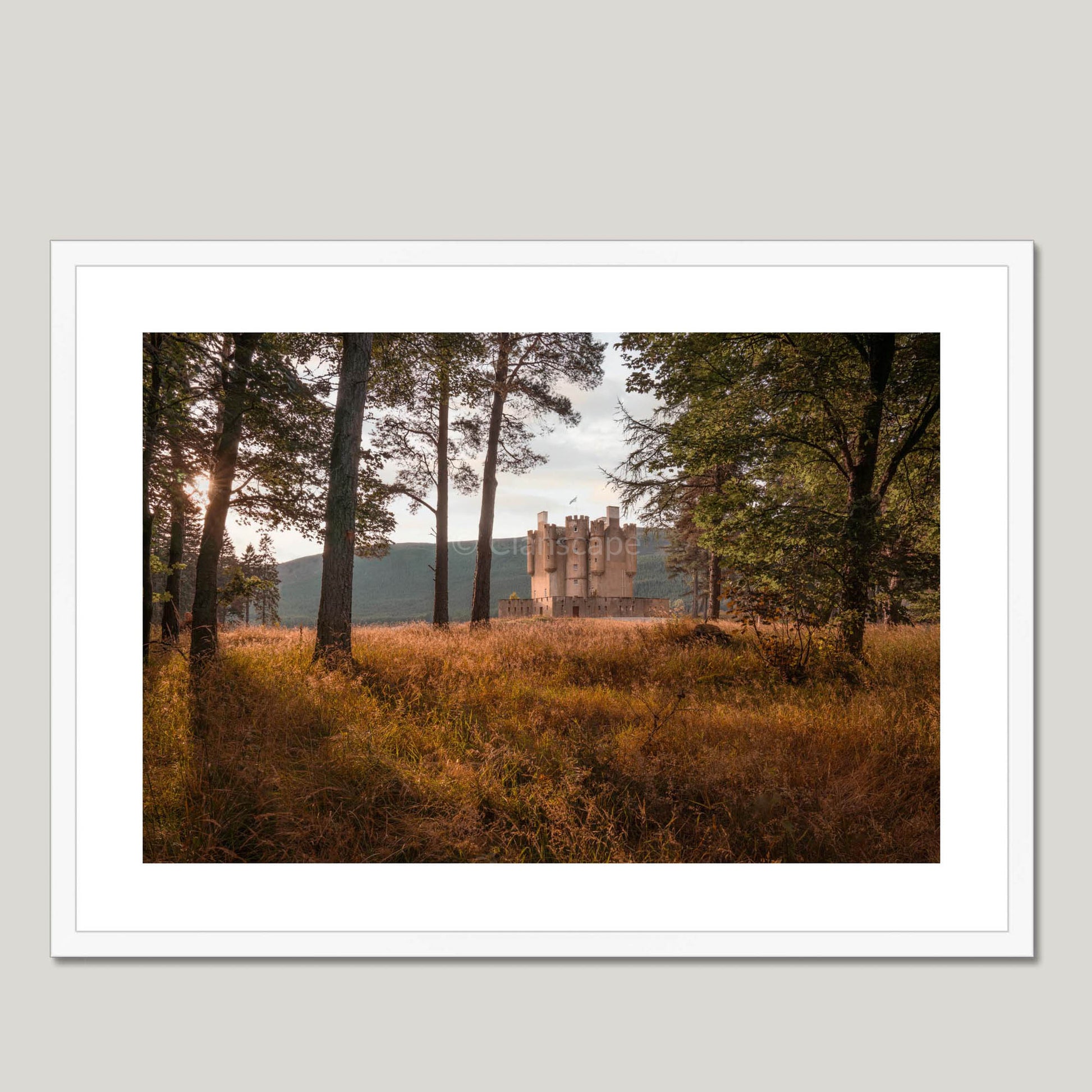 Clan Erskine - Braemar Castle - Framed & Mounted Photo Print 28"x20" White