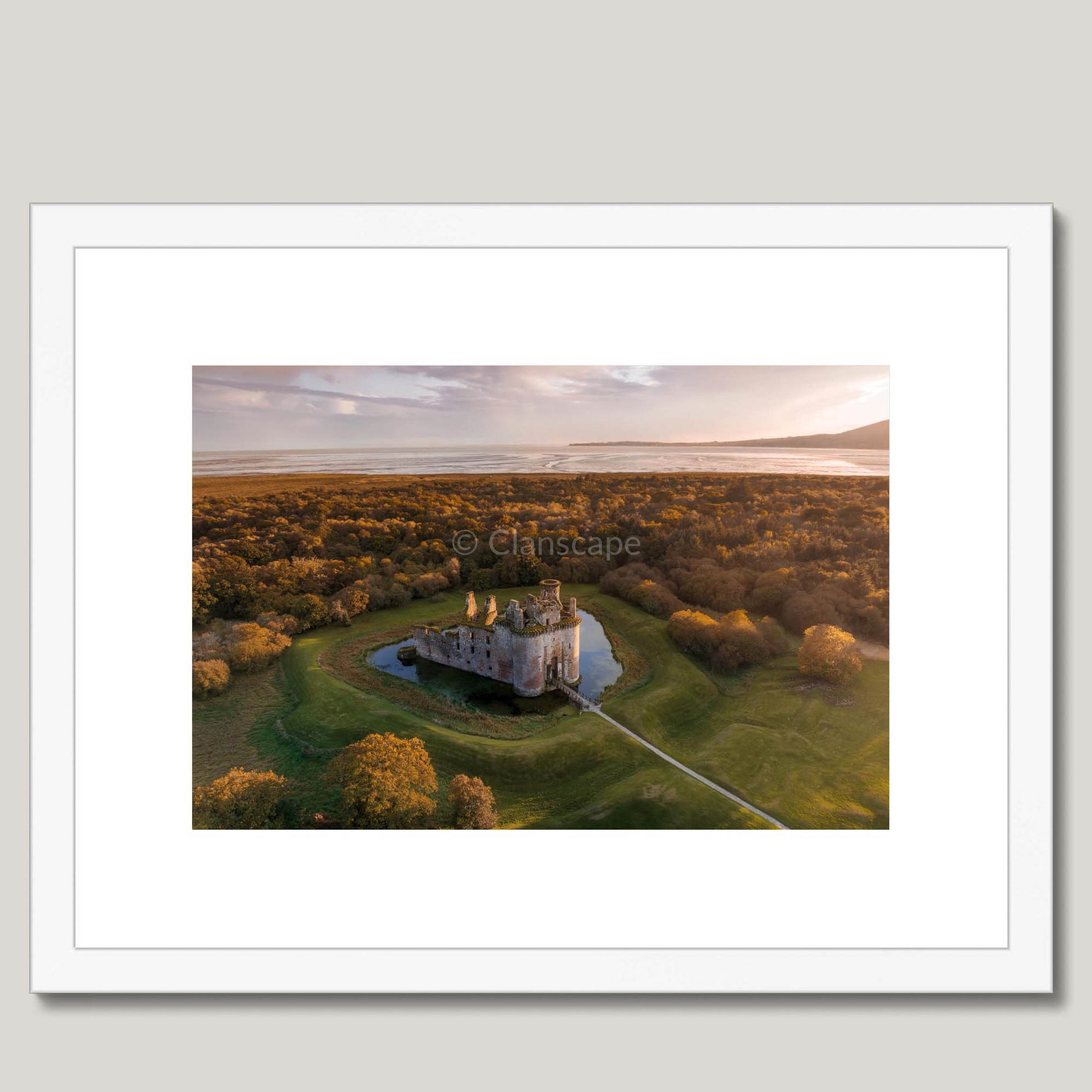 Clan Maxwell - Caerlaverock Castle - Framed & Mounted Photo Print 16"x12" White