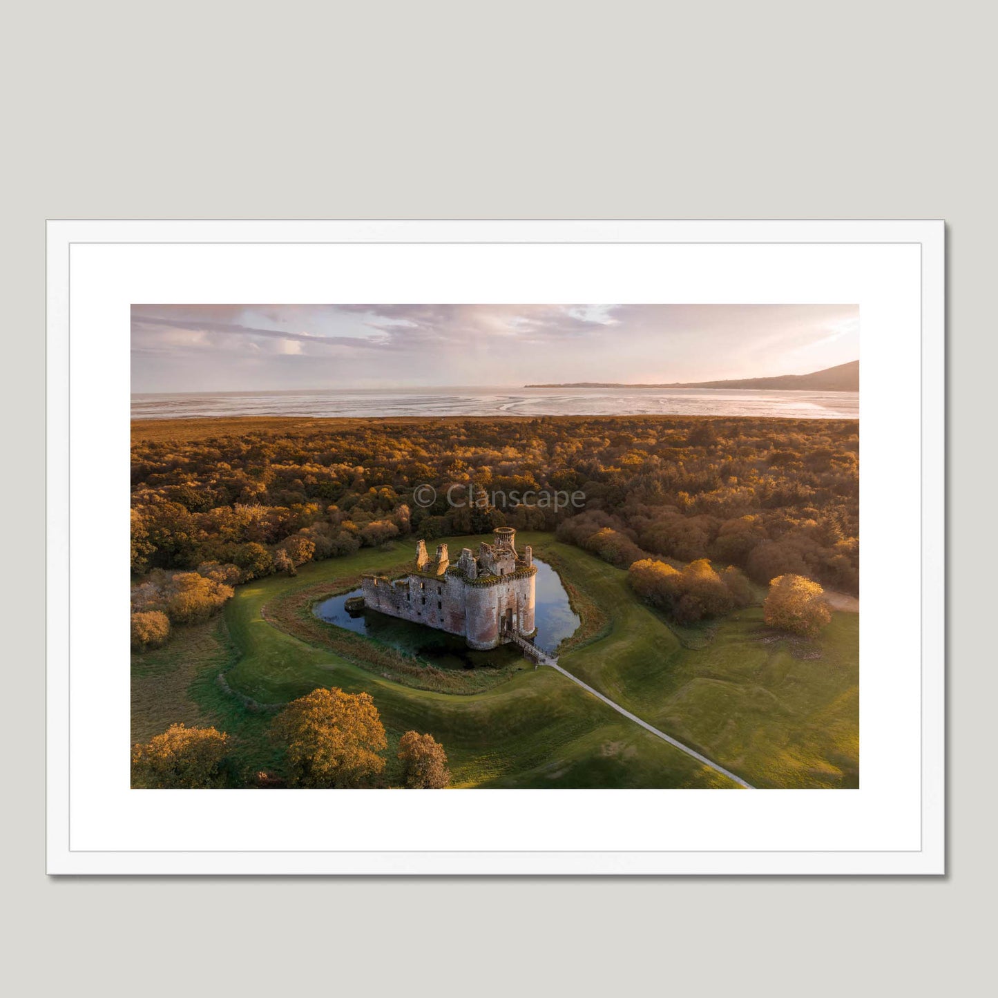 Clan Maxwell - Caerlaverock Castle - Framed & Mounted Photo Print 28"x20" White