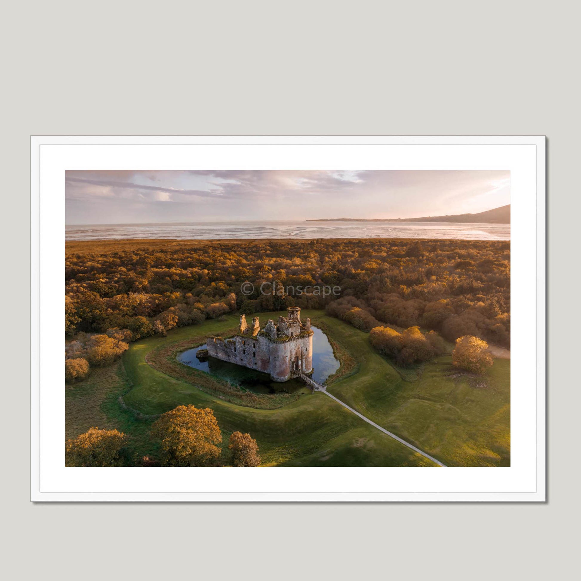 Clan Maxwell - Caerlaverock Castle - Framed & Mounted Photo Print 40"x28" White