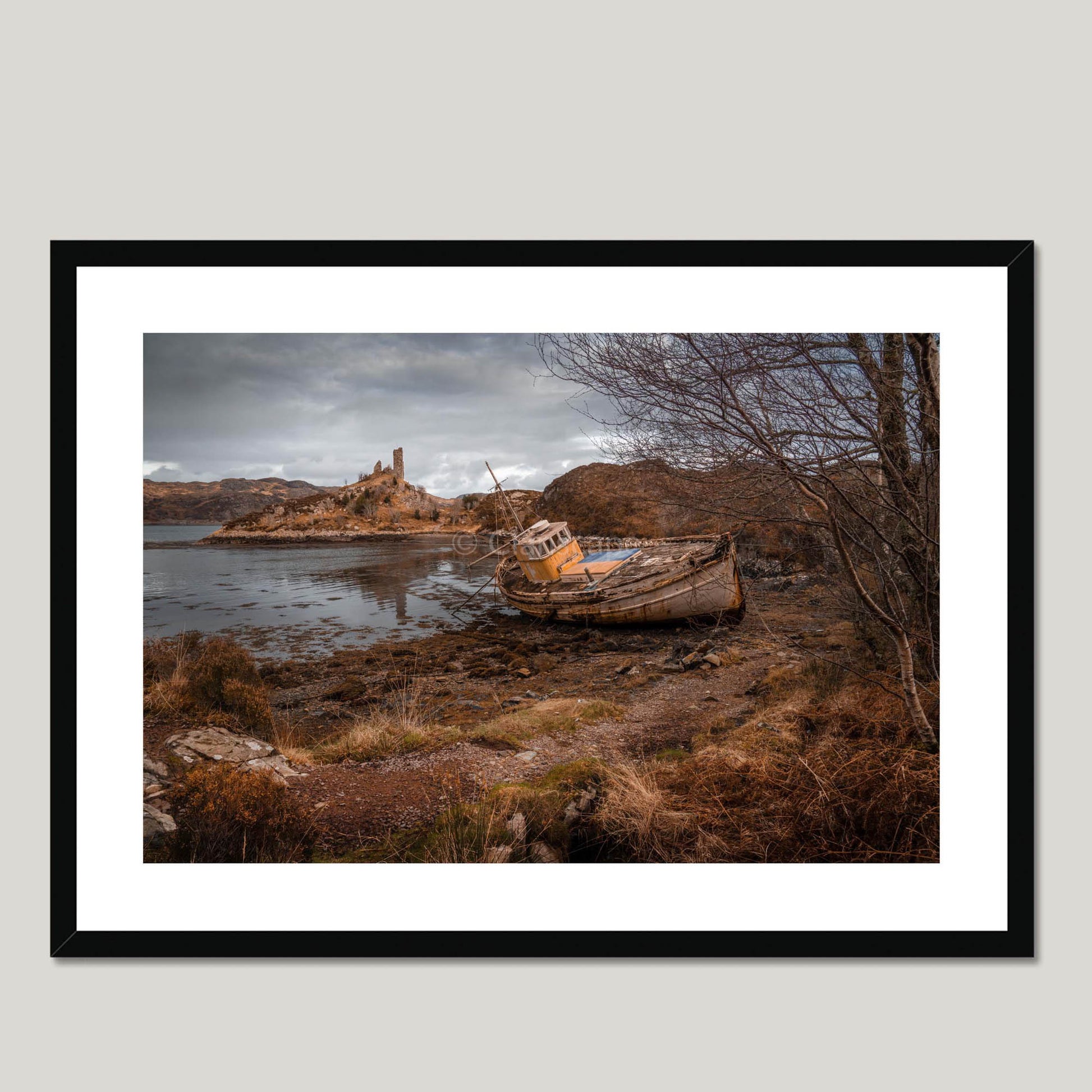 Clan Mackinnon - Caisteal Maol Shipwreck - Framed Photo Print 28"x20" Black