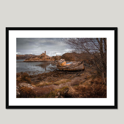 Clan Mackinnon - Caisteal Maol Shipwreck - Framed Photo Print 28"x20" Black