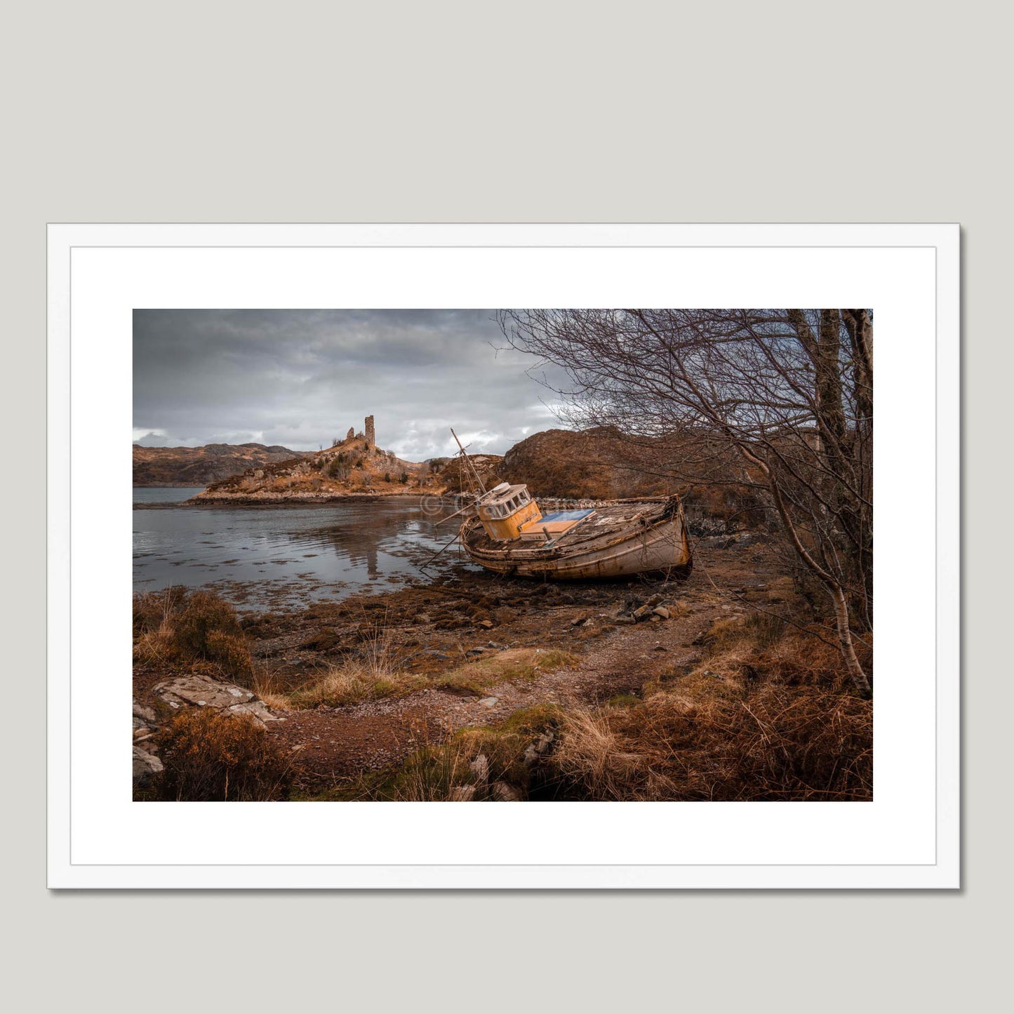 Clan Mackinnon - Caisteal Maol Shipwreck - Framed Photo Print 28"x20" White