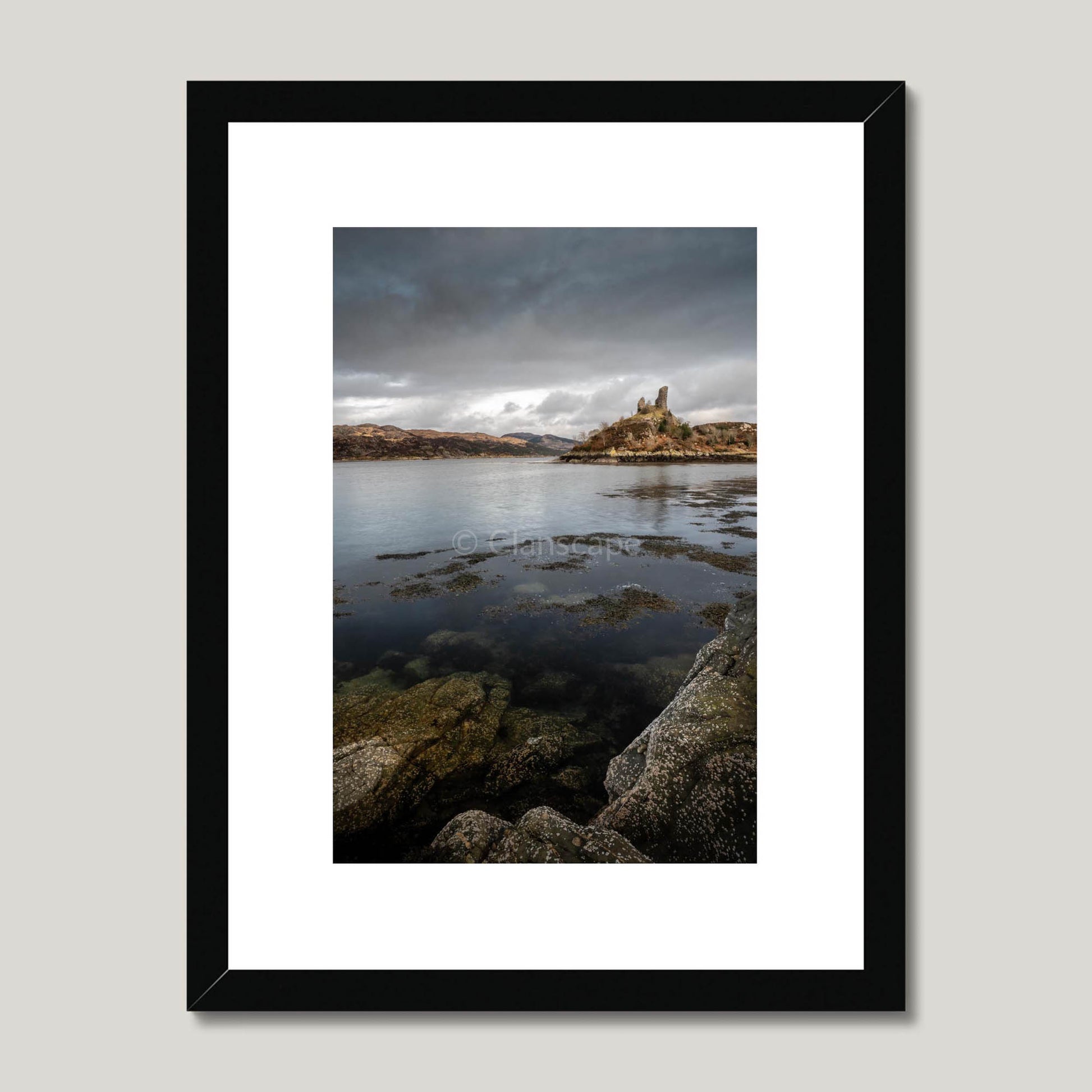 Clan Mackinnon - Caisteal Maol - Framed & Mounted Photo Print 12"x16" Black