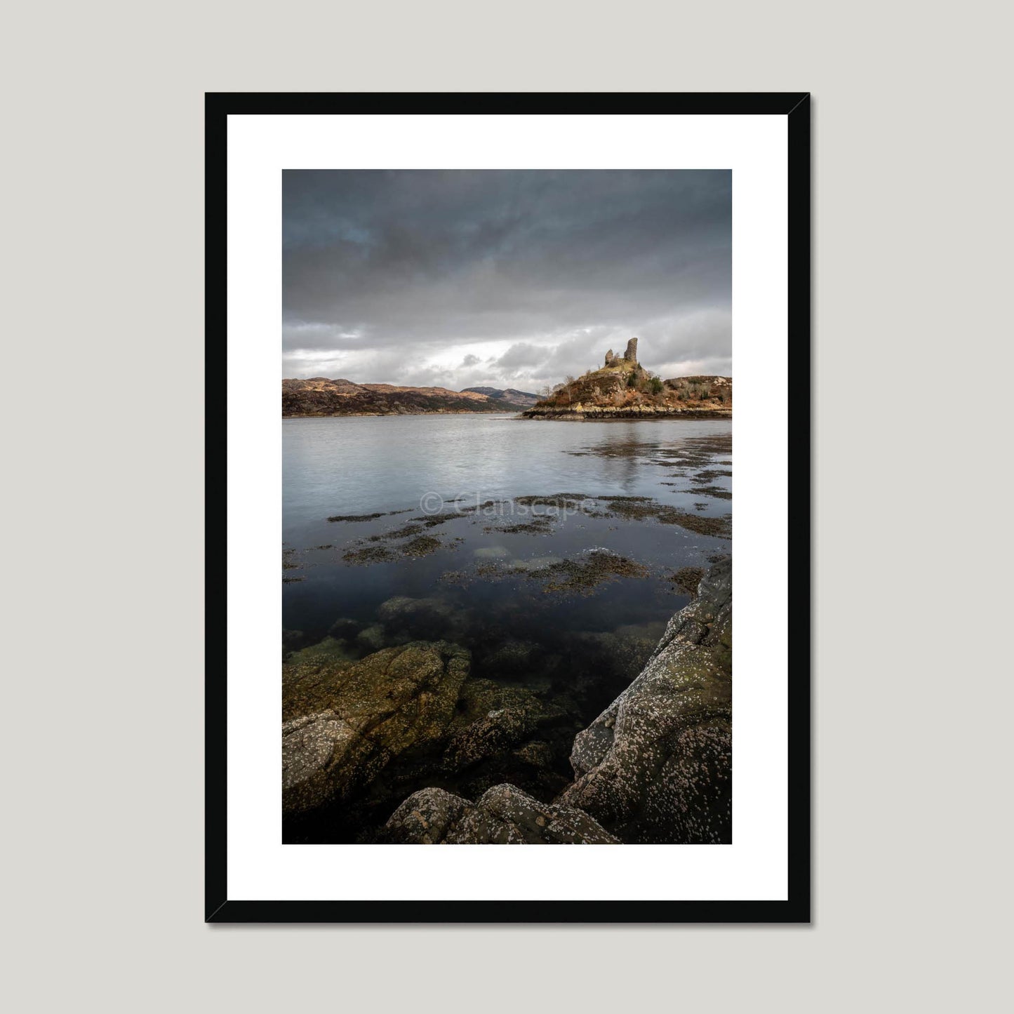 Clan Mackinnon - Caisteal Maol - Framed & Mounted Photo Print 20"x28" Black