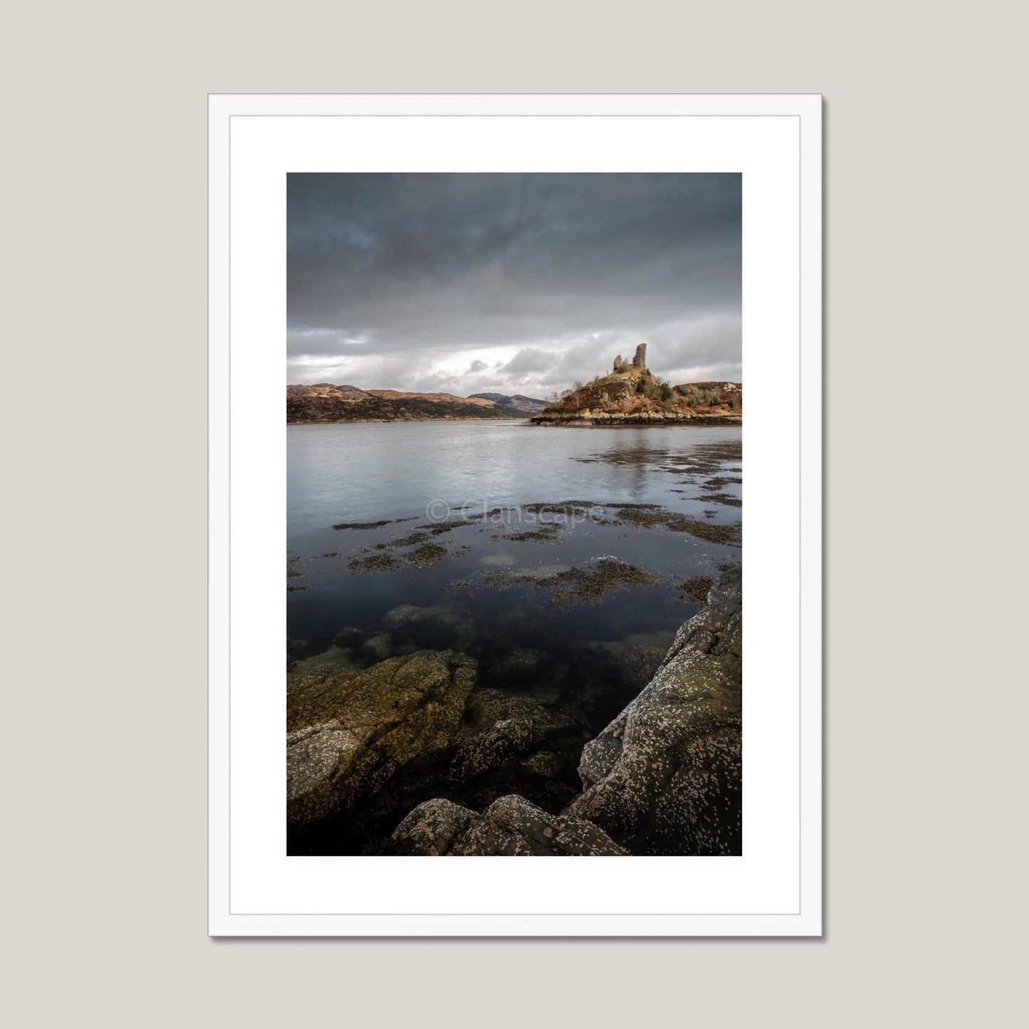 Clan Mackinnon - Caisteal Maol - Framed & Mounted Photo Print 20"x28" White