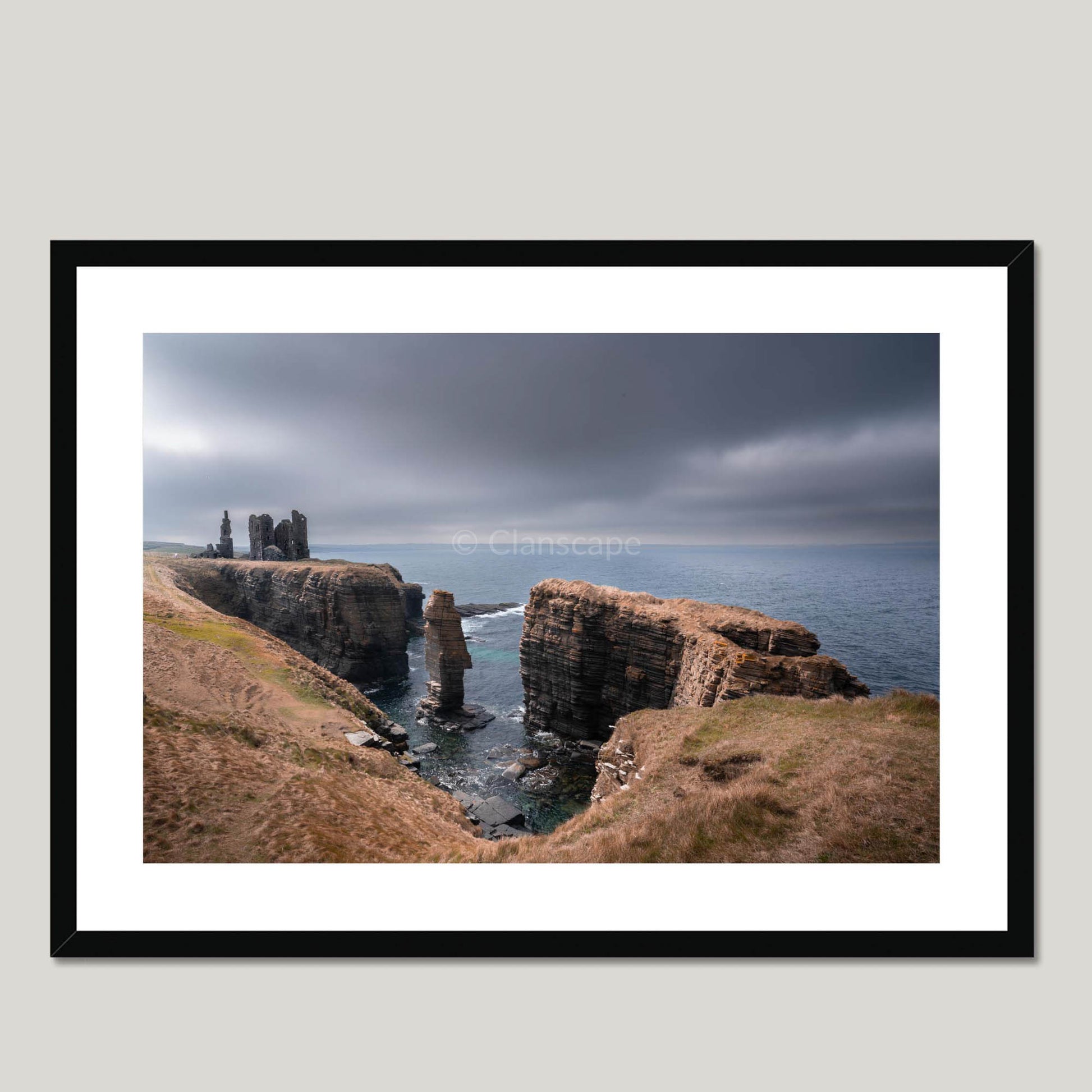 Clan Sinclair - Castle Sinclair Girnigoe - Framed & Mounted Photo Print 28"x20" Black