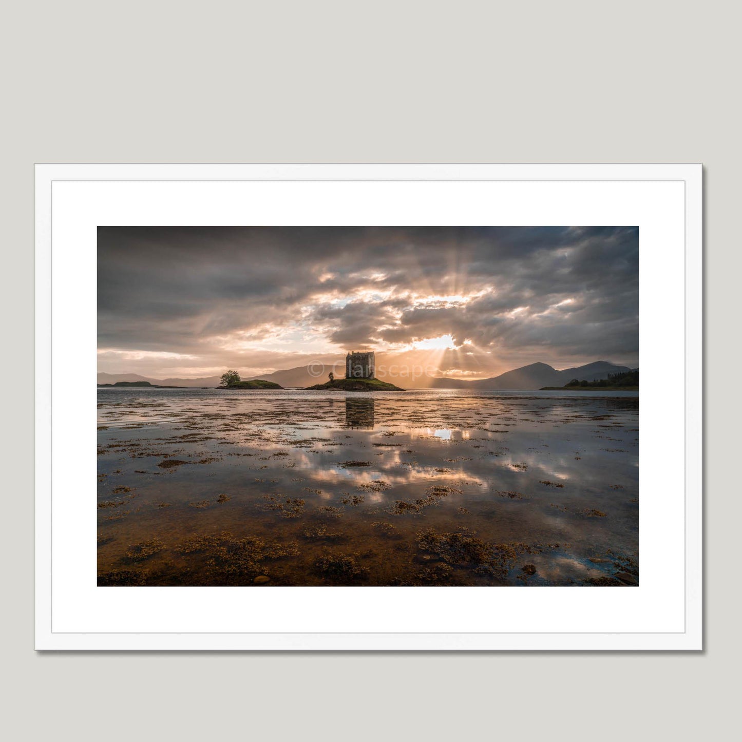 Clan Stewart of Appin - Castle Stalker - Framed & Mounted Photo Print 28"x20" White