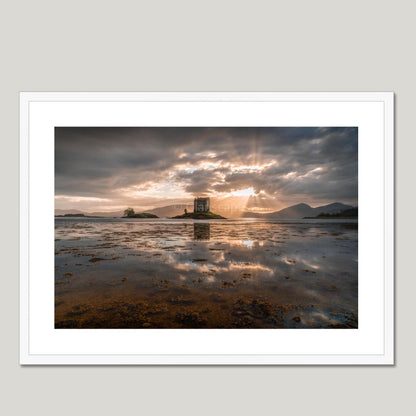 Clan Stewart of Appin - Castle Stalker - Framed & Mounted Photo Print 28"x20" White