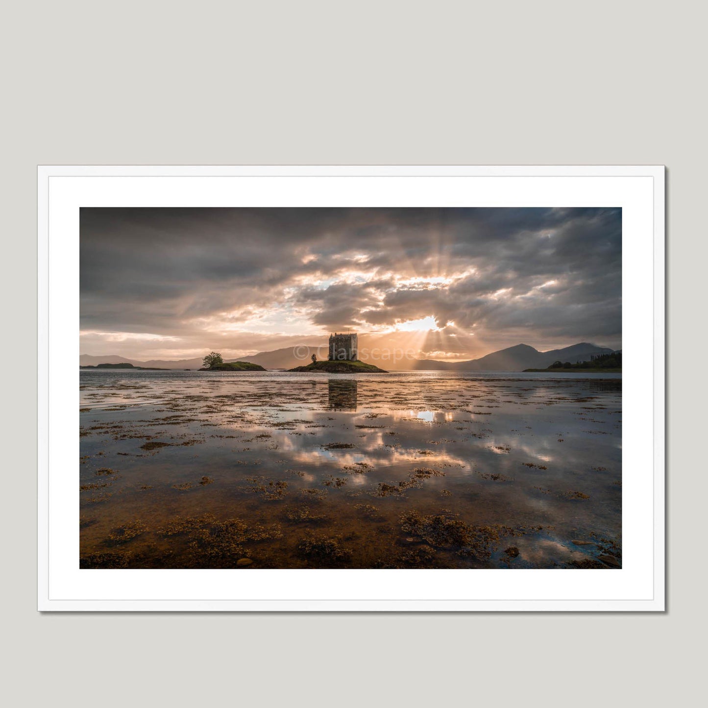 Clan MacDougall - Castle Stalker - Framed & Mounted Photo Print 40"x28" White