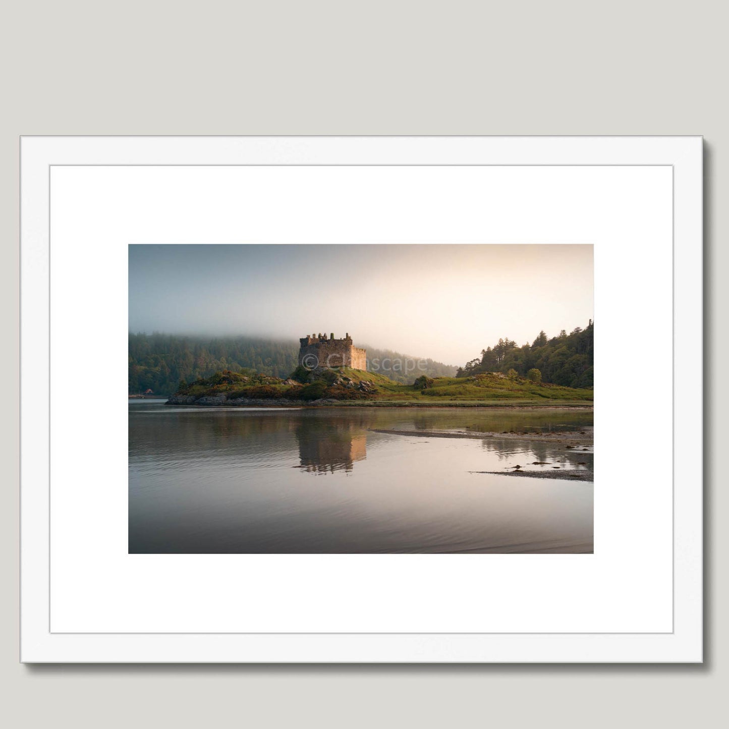 Clan Macdonald of Clanranald - Castle Tioram - Framed & Mounted Photo Print 16"x12" White