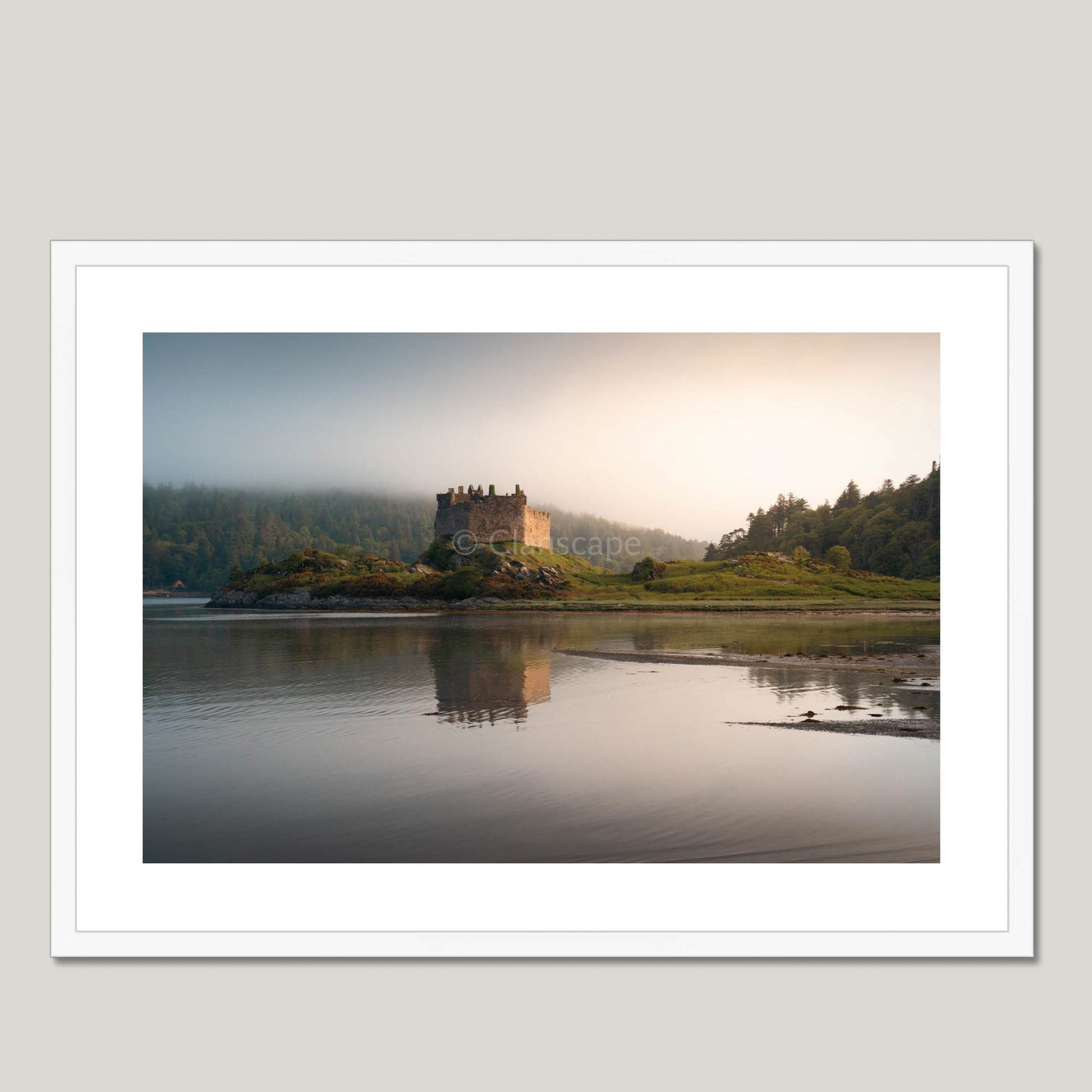 Clan Macdonald of Clanranald - Castle Tioram - Framed & Mounted Photo Print 28"x20" White