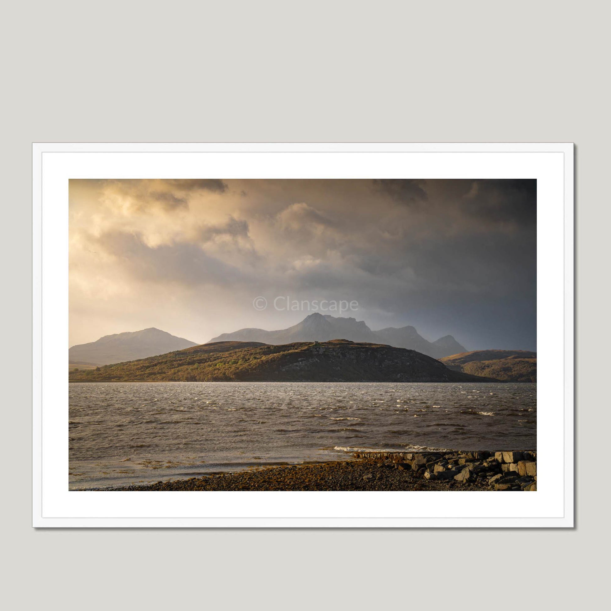 Clan Mackay - Castle Varrich, Tongue - Framed Photo Print 40"x28" White