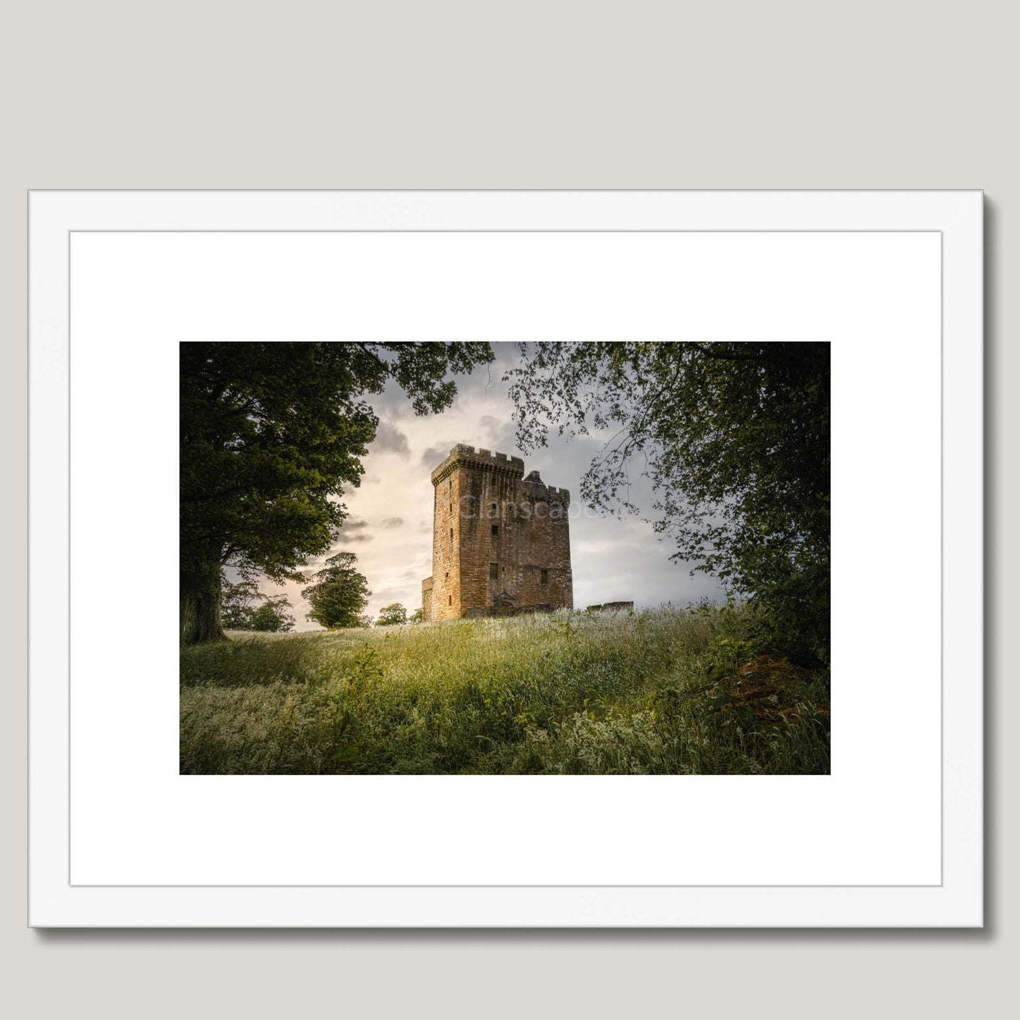 Clan Bruce - Clackmannan Tower - Framed & Mounted Photo Print 16"x12" White