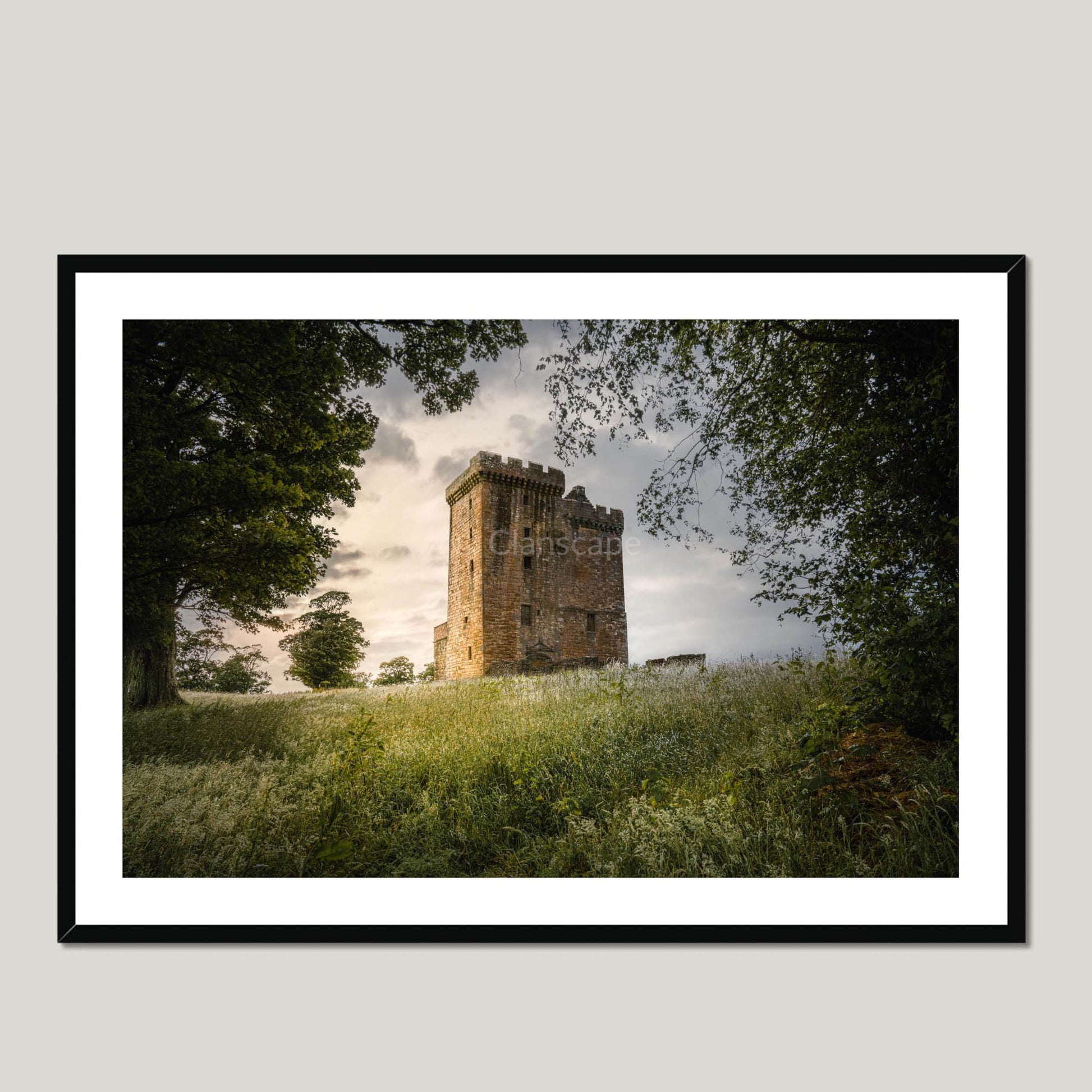 Clan Bruce - Clackmannan Tower - Framed & Mounted Photo Print 40"x28" Black