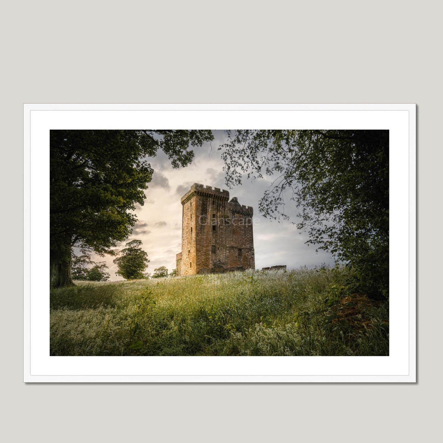 Clan Bruce - Clackmannan Tower - Framed & Mounted Photo Print 40"x28" White