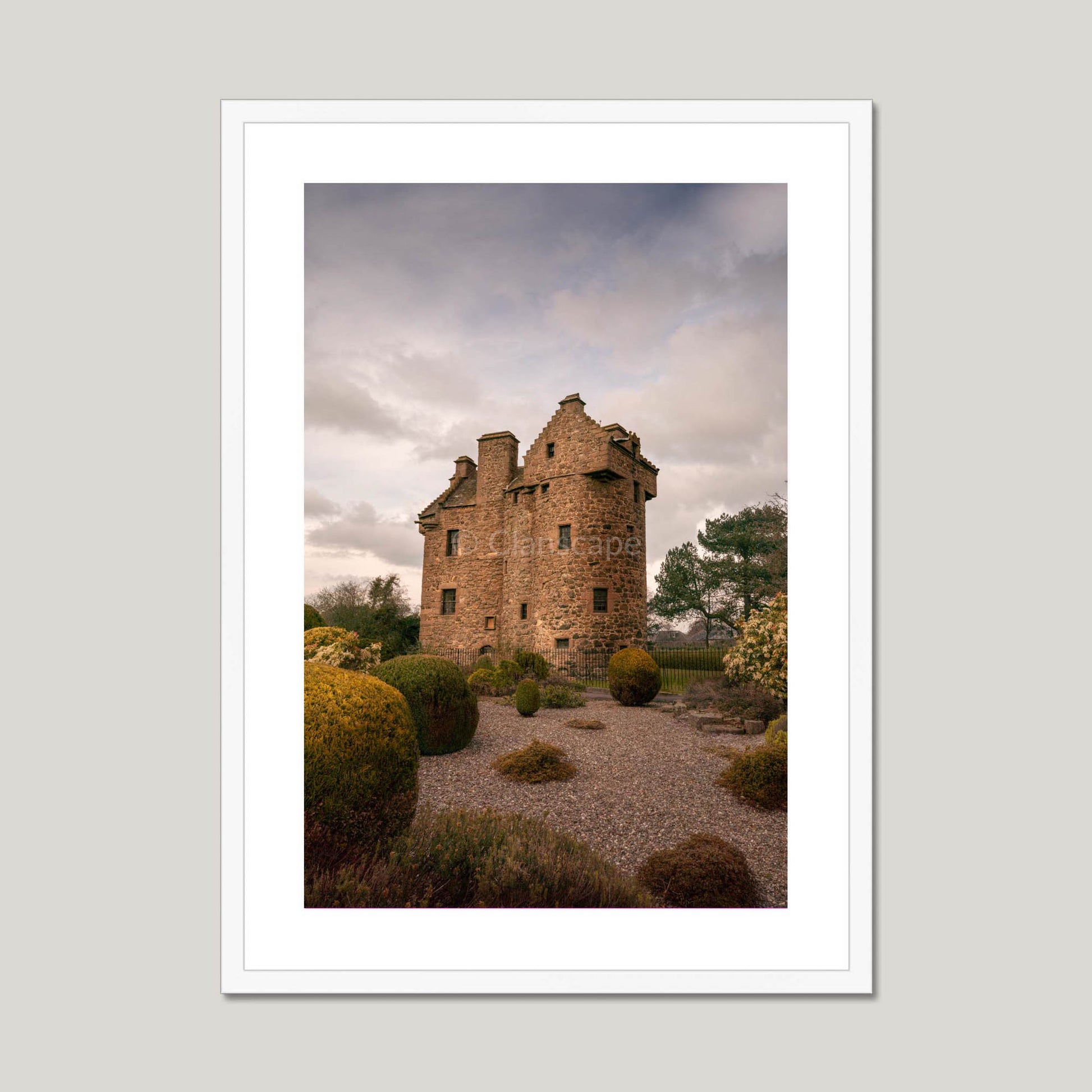 Clan Graham - Claypotts Castle - Framed & Mounted Photo Print 20"x28" White