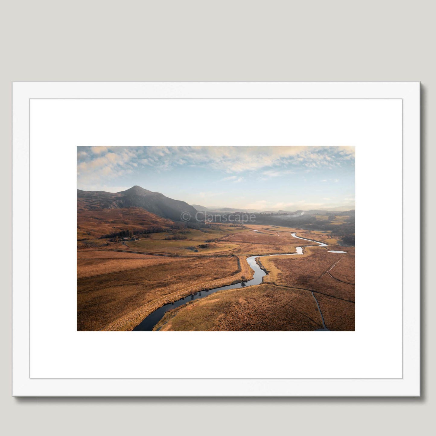 Clan Macpherson - Creag Dubh & River Spey - Framed & Mounted Photo Print 16"x12" White