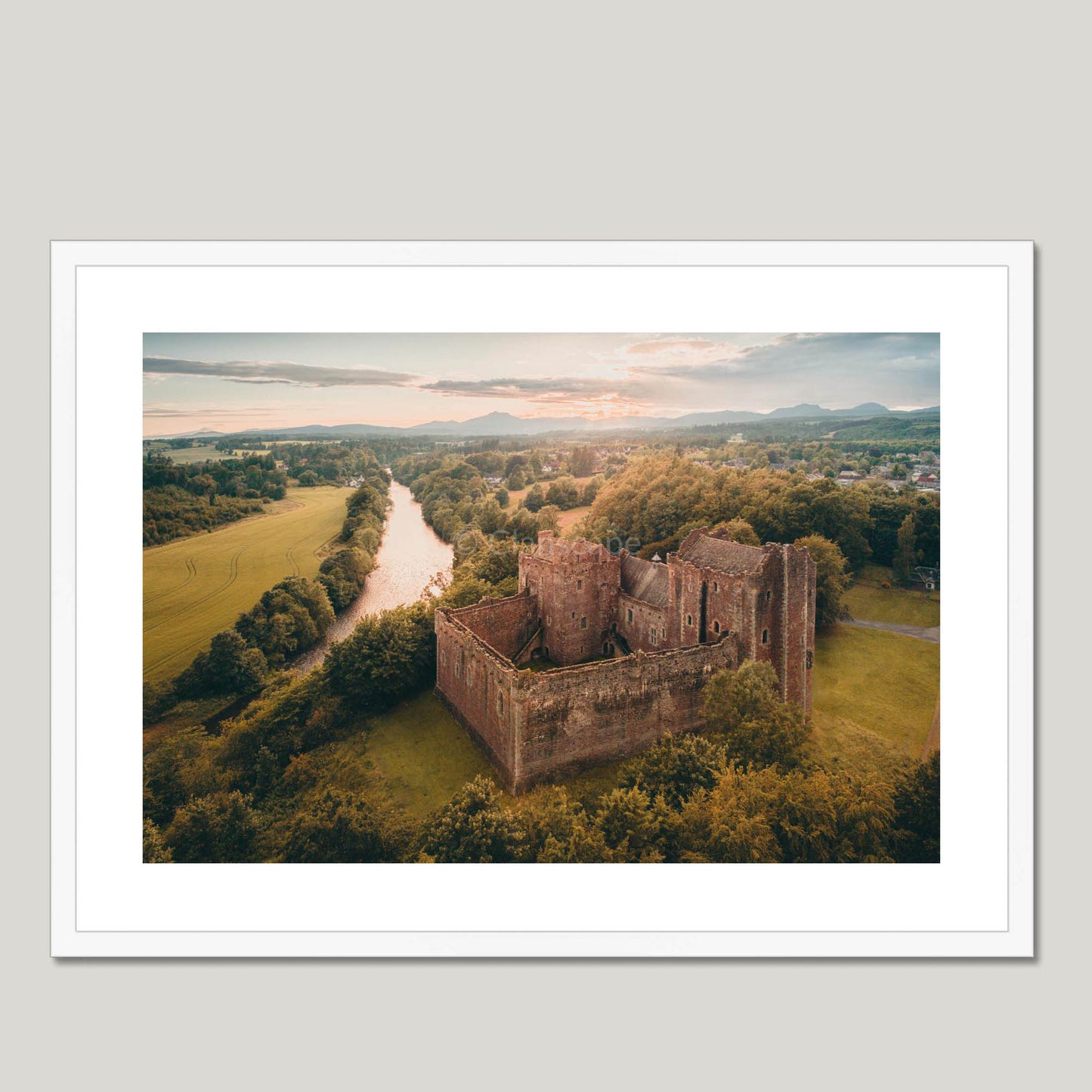 Clan Stewart - Doune Castle - Framed & Mounted Photo Print 28"x20" White