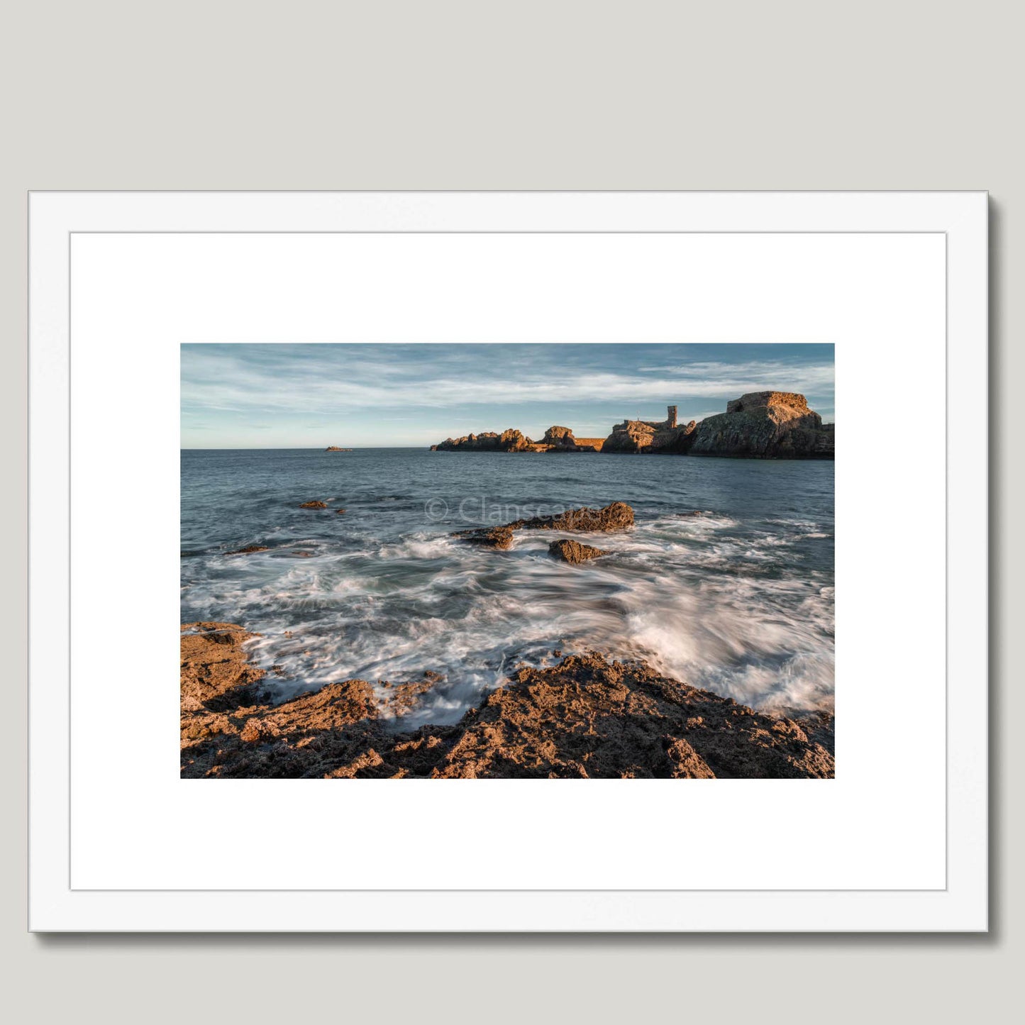 Clan Dunbar - Dunbar Castle - Framed & Mounted Photo Print 16"x12" White