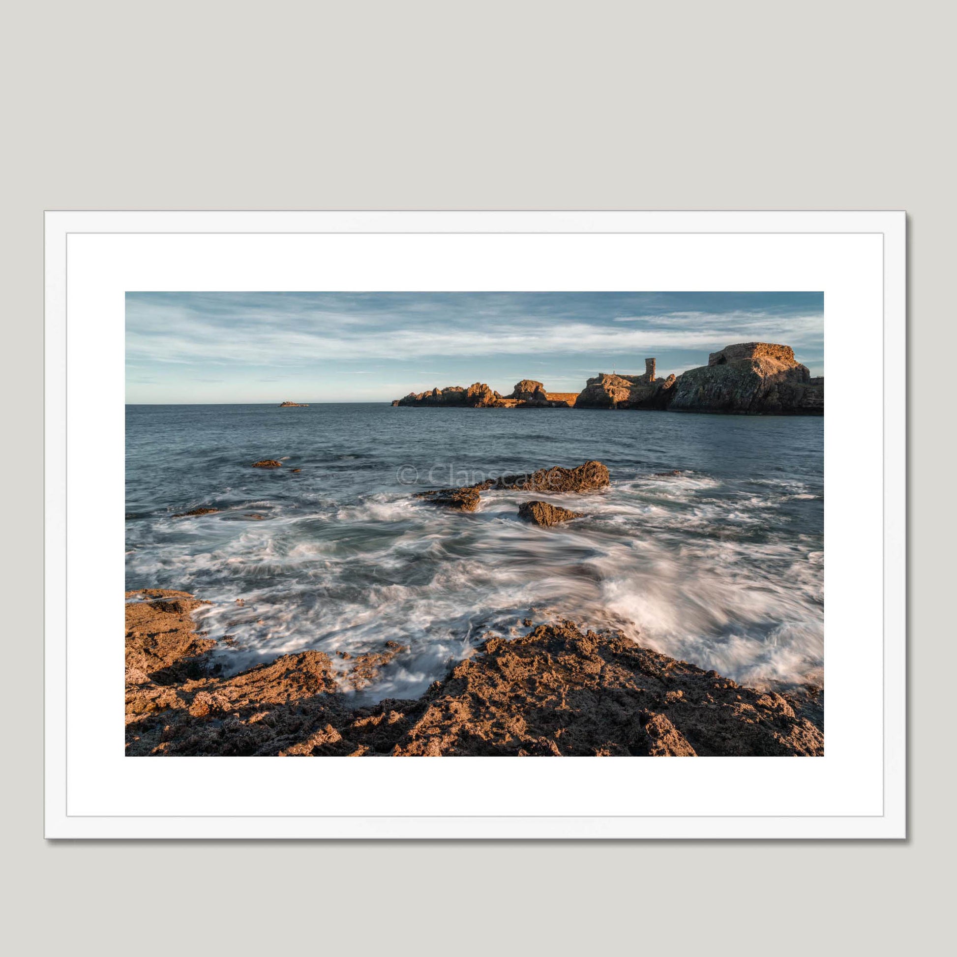 Clan Dunbar - Dunbar Castle - Framed & Mounted Photo Print 28"x20" White