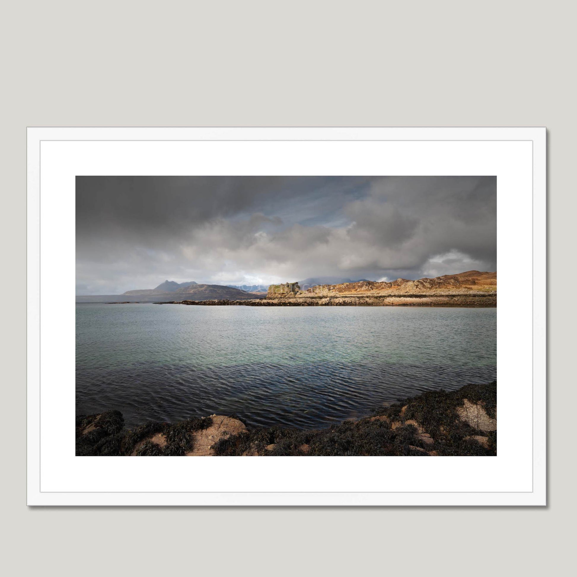 Clan MacDonald of Sleat - Dunscaith Castle - Framed & Mounted Photo Print 28"x20" White