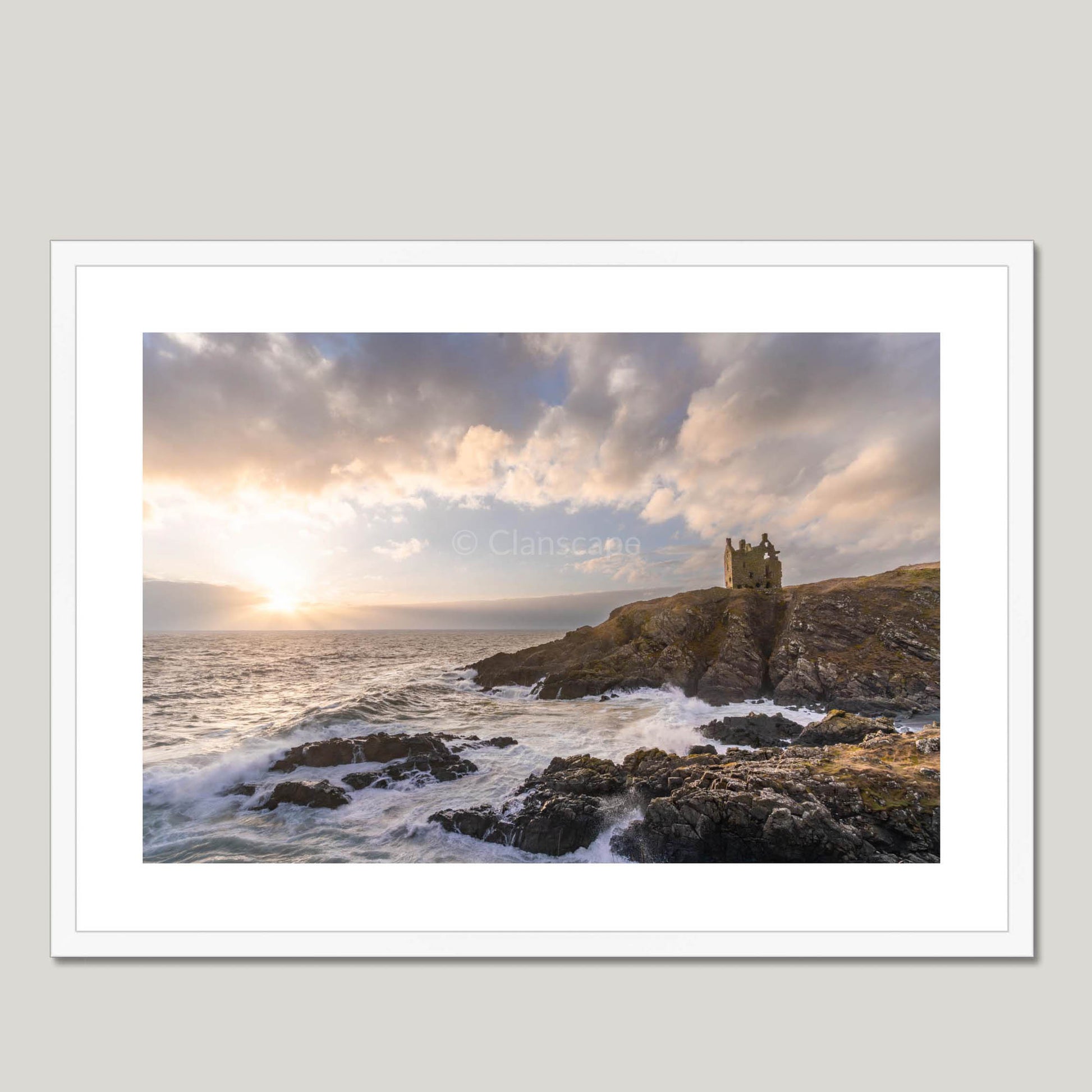 Clan Adair - Dunskey Castle - Framed & Mounted Photo Print 28"x20" White