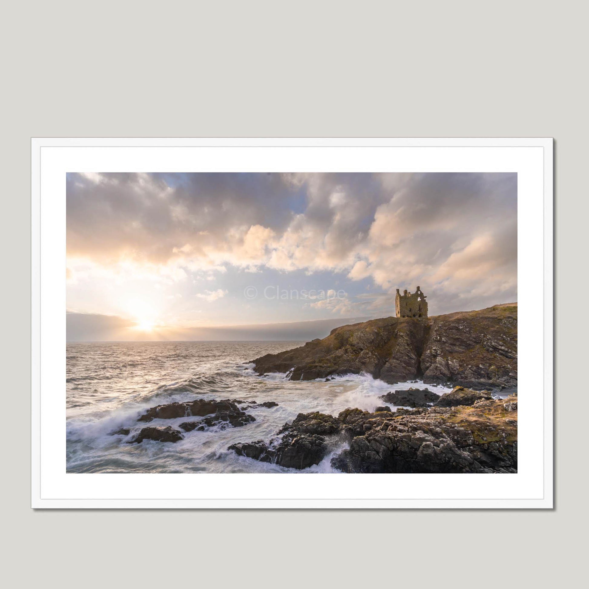 Clan Adair - Dunskey Castle - Framed & Mounted Photo Print 40"x28" White