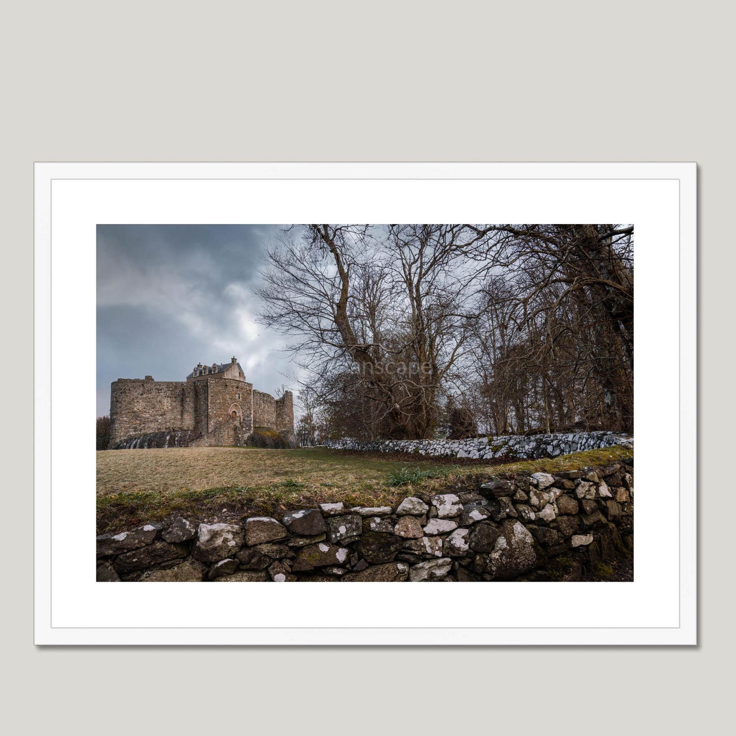 Clan Campbell - Dunstaffnage Castle - Framed & Mounted Photo Print 28"x20" White