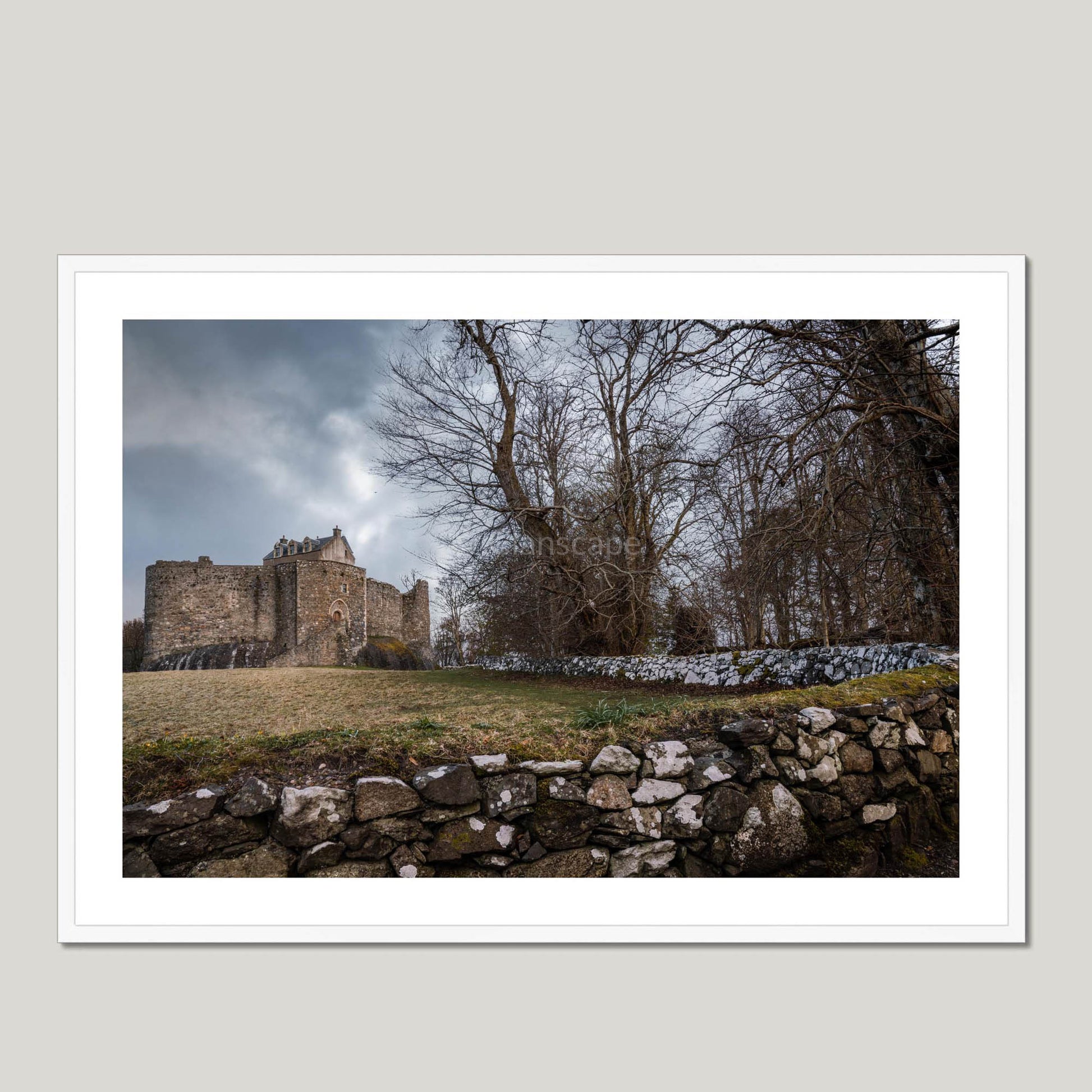 Clan Campbell - Dunstaffnage Castle - Framed & Mounted Photo Print 40"x28" White