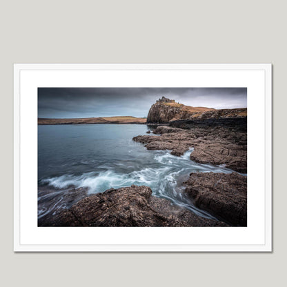 Clan MacDonald of Sleat - Duntulm Castle - Framed & Mounted Photo Print 28"x20" White