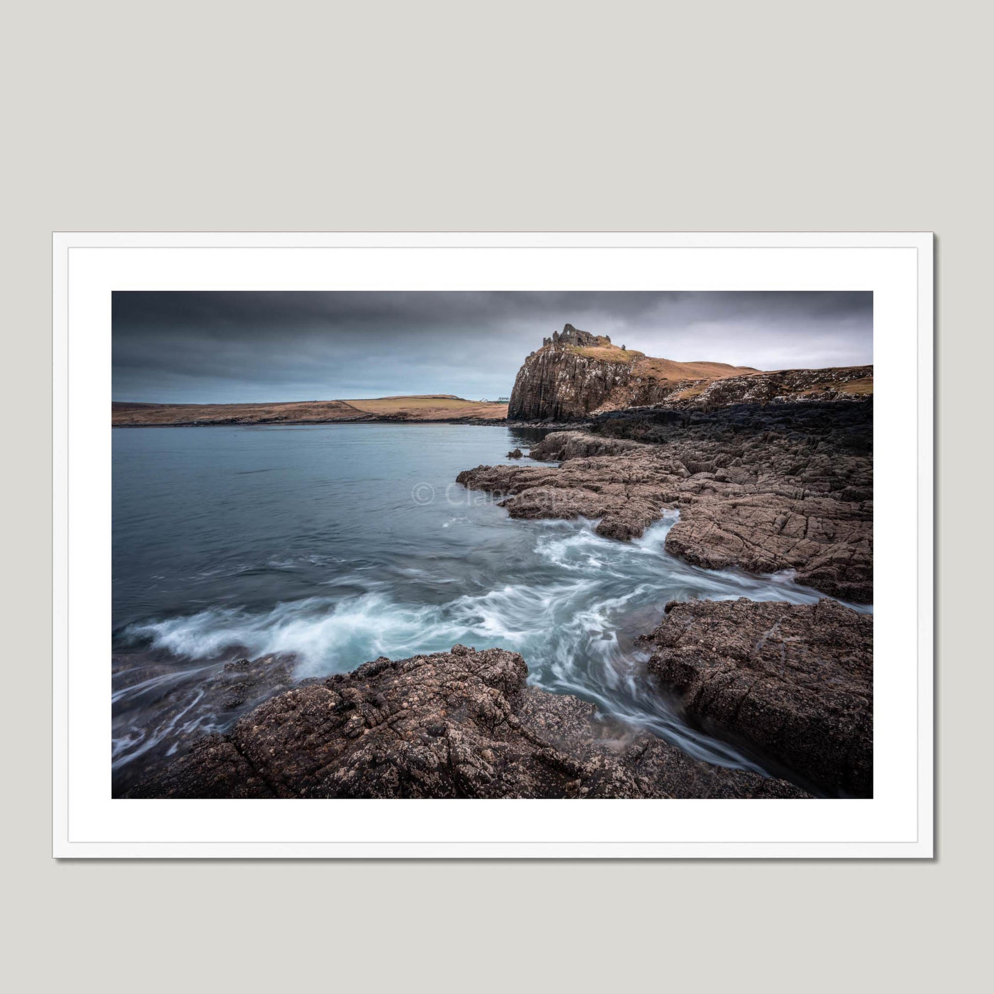 Clan MacDonald of Sleat - Duntulm Castle - Framed & Mounted Photo Print 40"x28" White