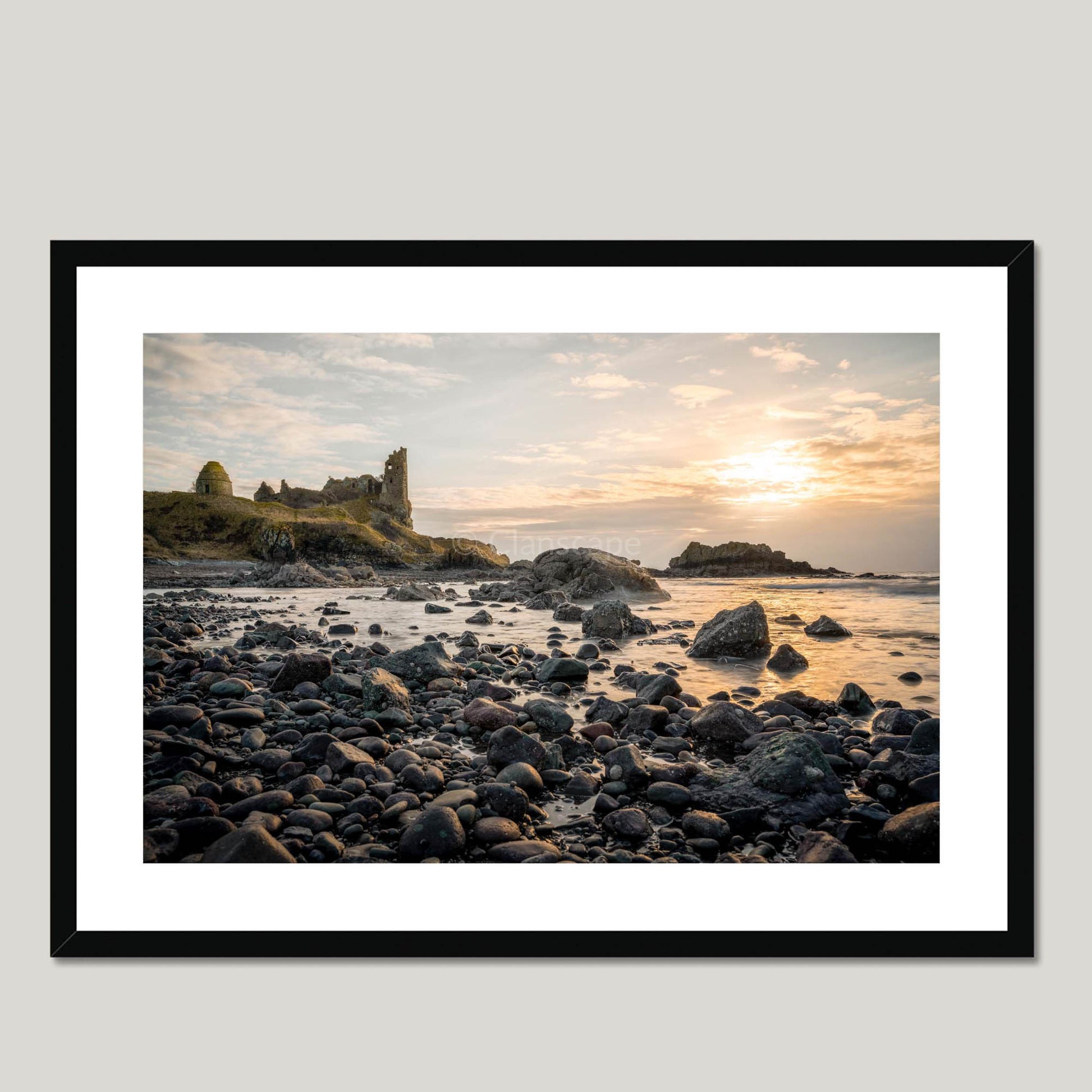 Clan Kennedy - Dunure Castle - Framed & Mounted Photo Print 28"x20" Black