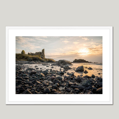 Clan Kennedy - Dunure Castle - Framed & Mounted Photo Print 28"x20" White