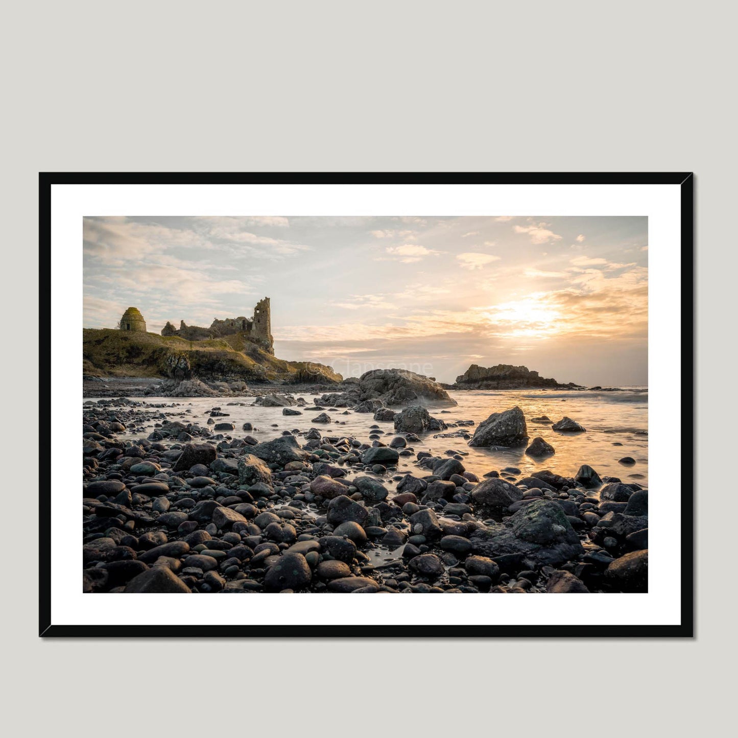 Clan Kennedy - Dunure Castle - Framed & Mounted Photo Print 40"x28" Black