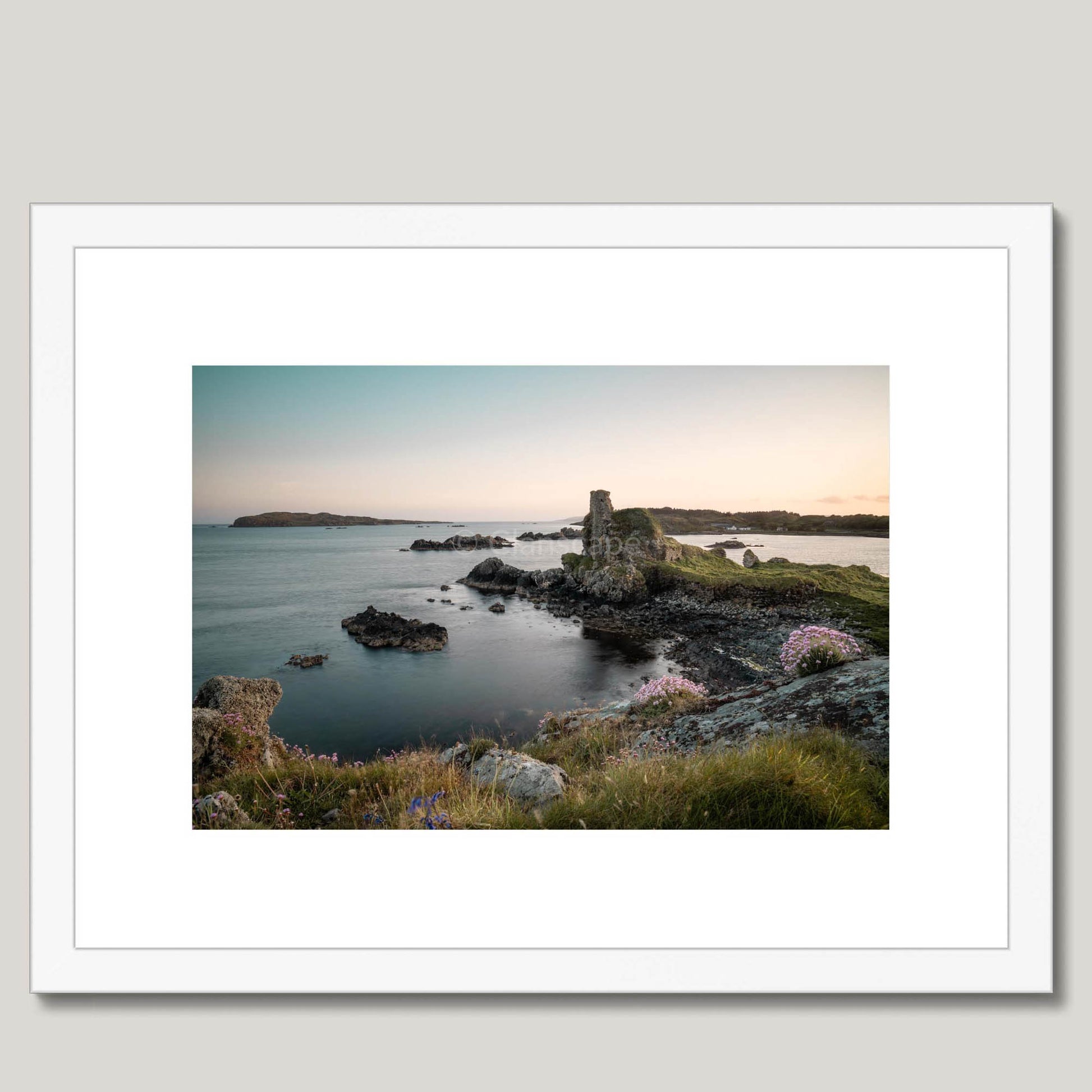 Clan MacDonald - Dunyvaig Castle - Framed & Mounted Photo Print 16"x12" White