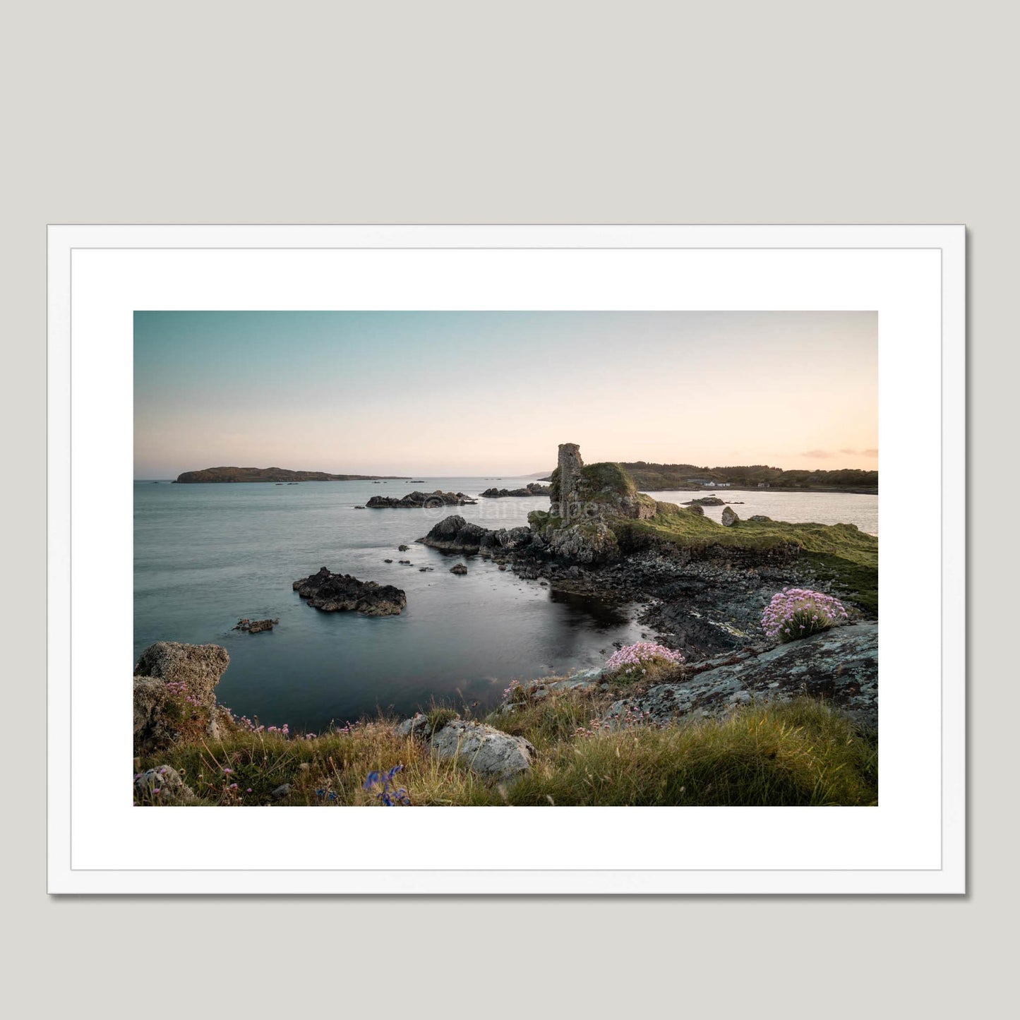 Clan MacDonald - Dunyvaig Castle - Framed & Mounted Photo Print 28"x20" White