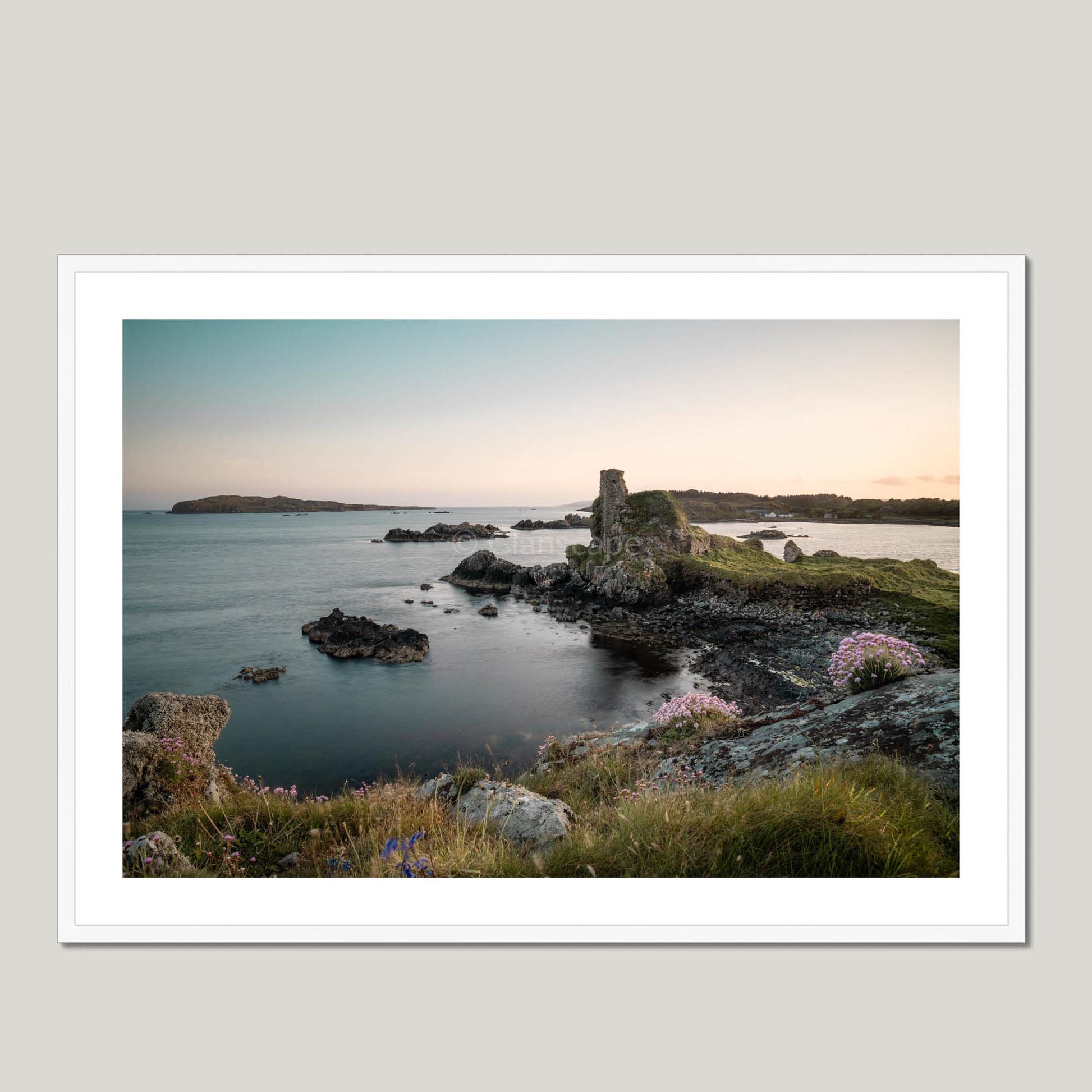 Clan MacDonald - Dunyvaig Castle - Framed & Mounted Photo Print 40"x28" White